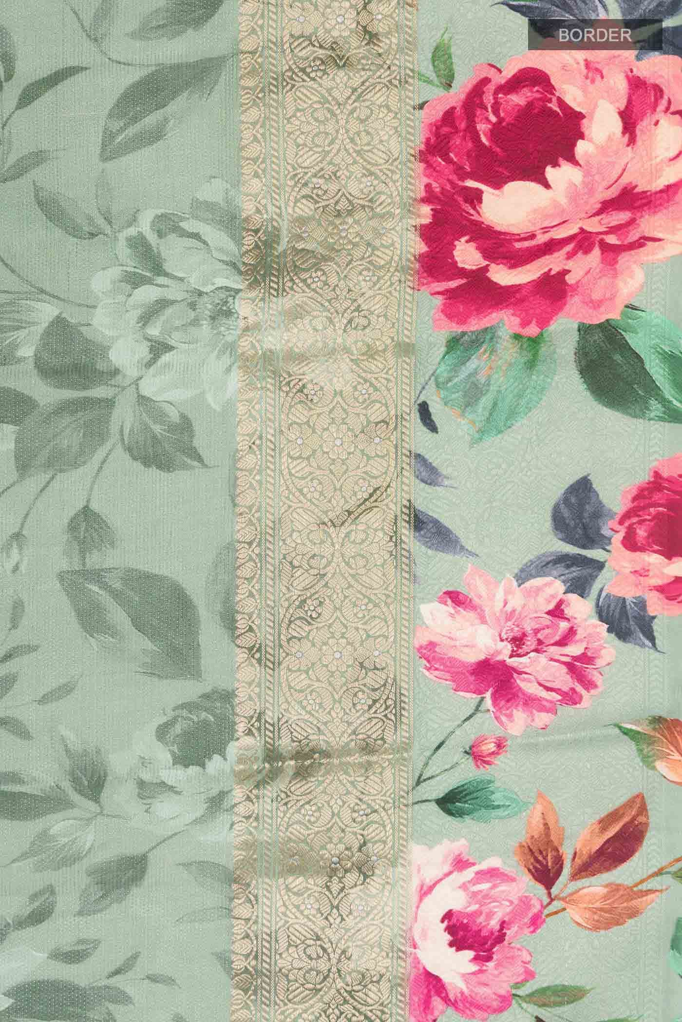 Green Tussar Silk Saree - Image 4