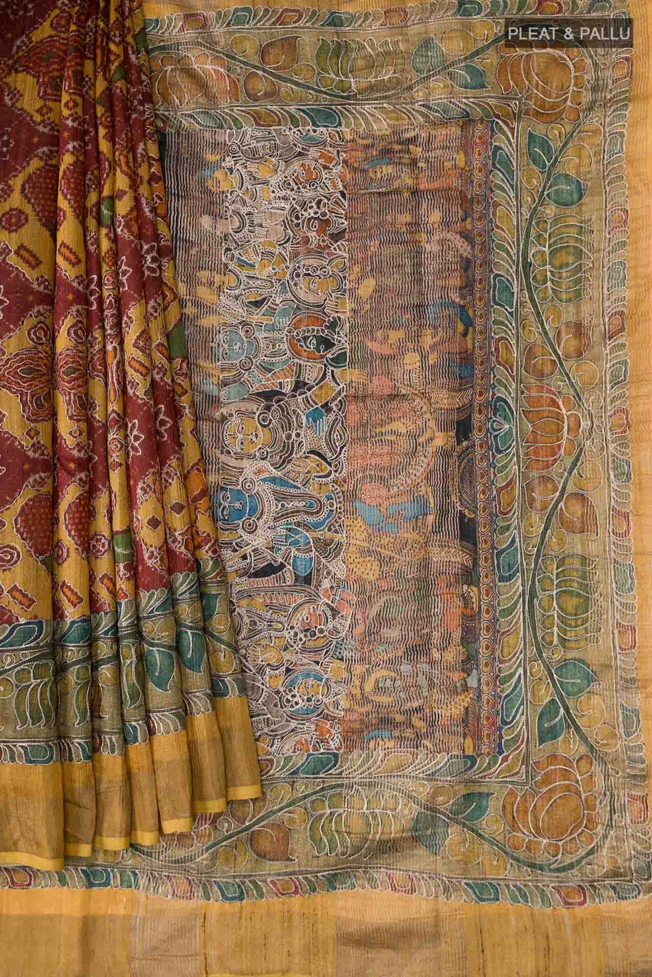 Green Tussar Silk Saree - Image 2