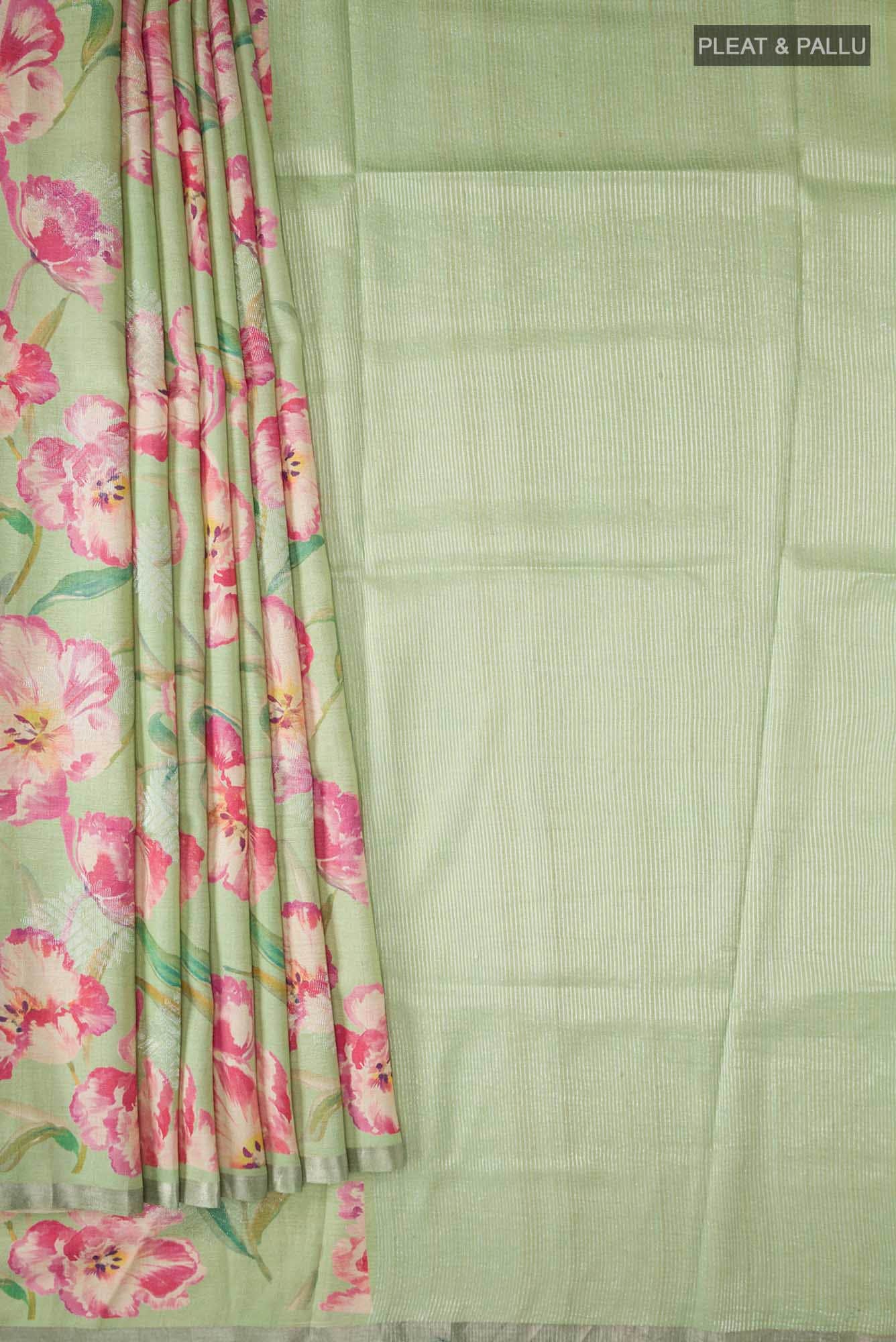 Green Tussar Silk Saree - Image 2