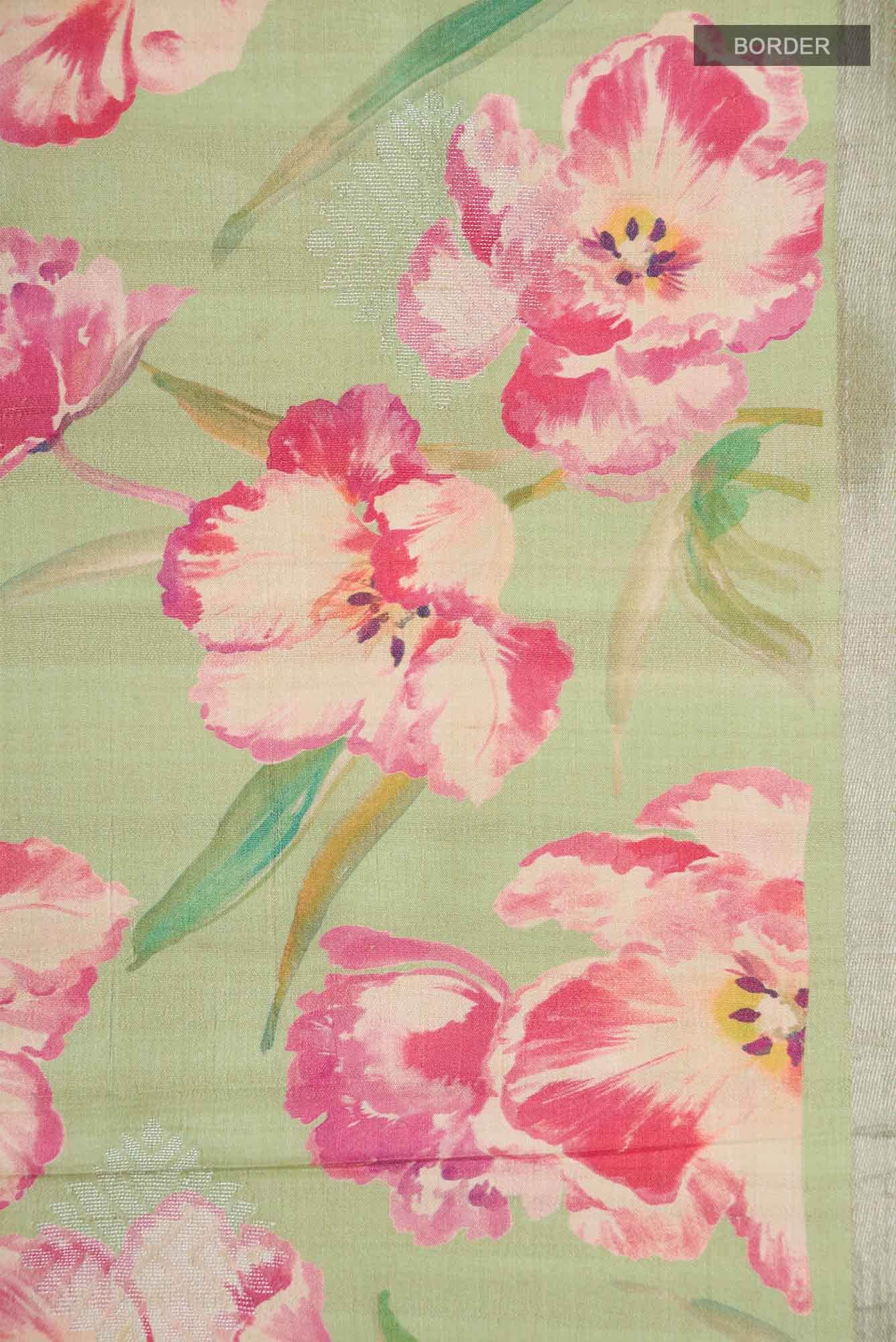 Green Tussar Silk Saree - Image 5