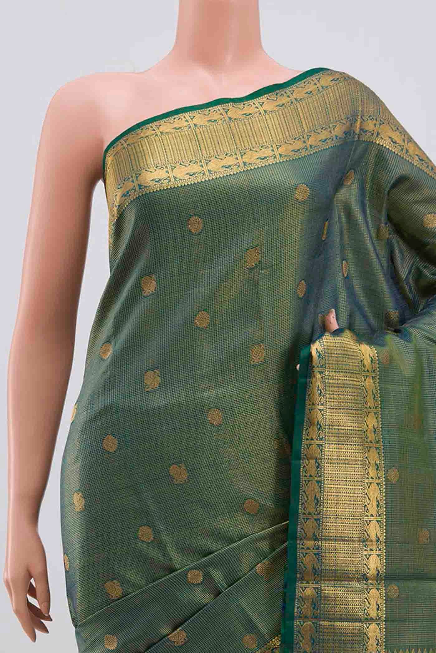 Green With Blue Color Kanchipuram Silk Saree - Image 2