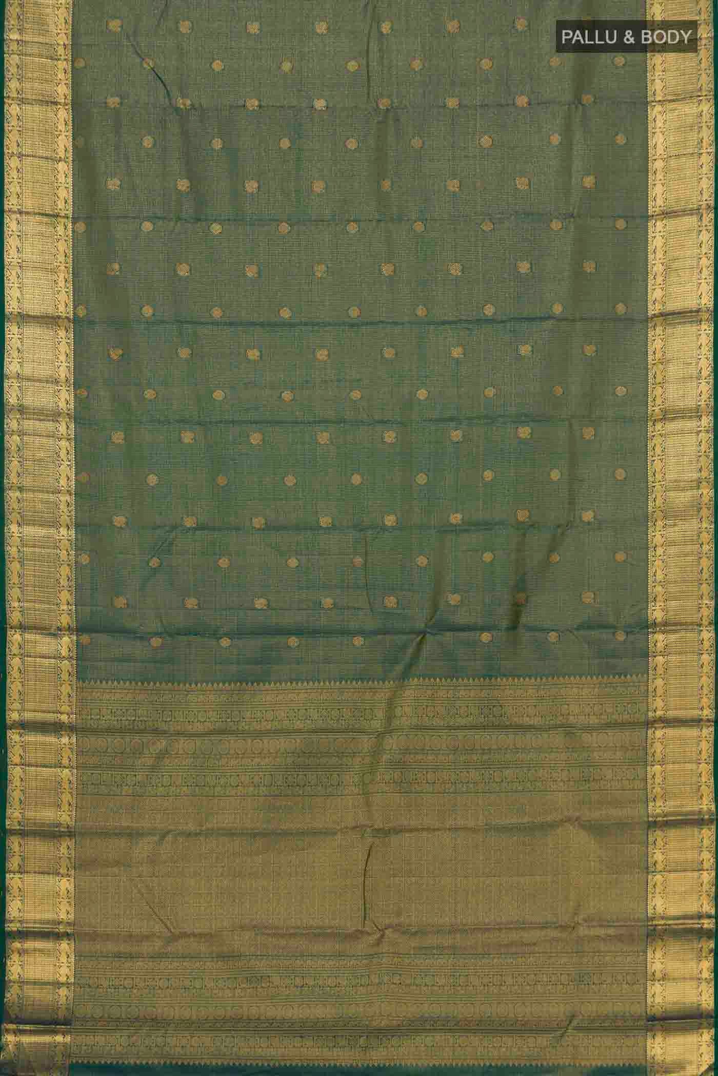 Green With Blue Color Kanchipuram Silk Saree - Image 5