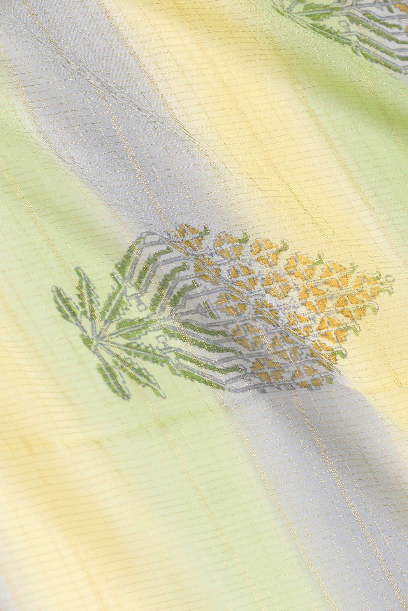 Green, Yellow and Lavender Color Mysore Georgette Saree - Image 2