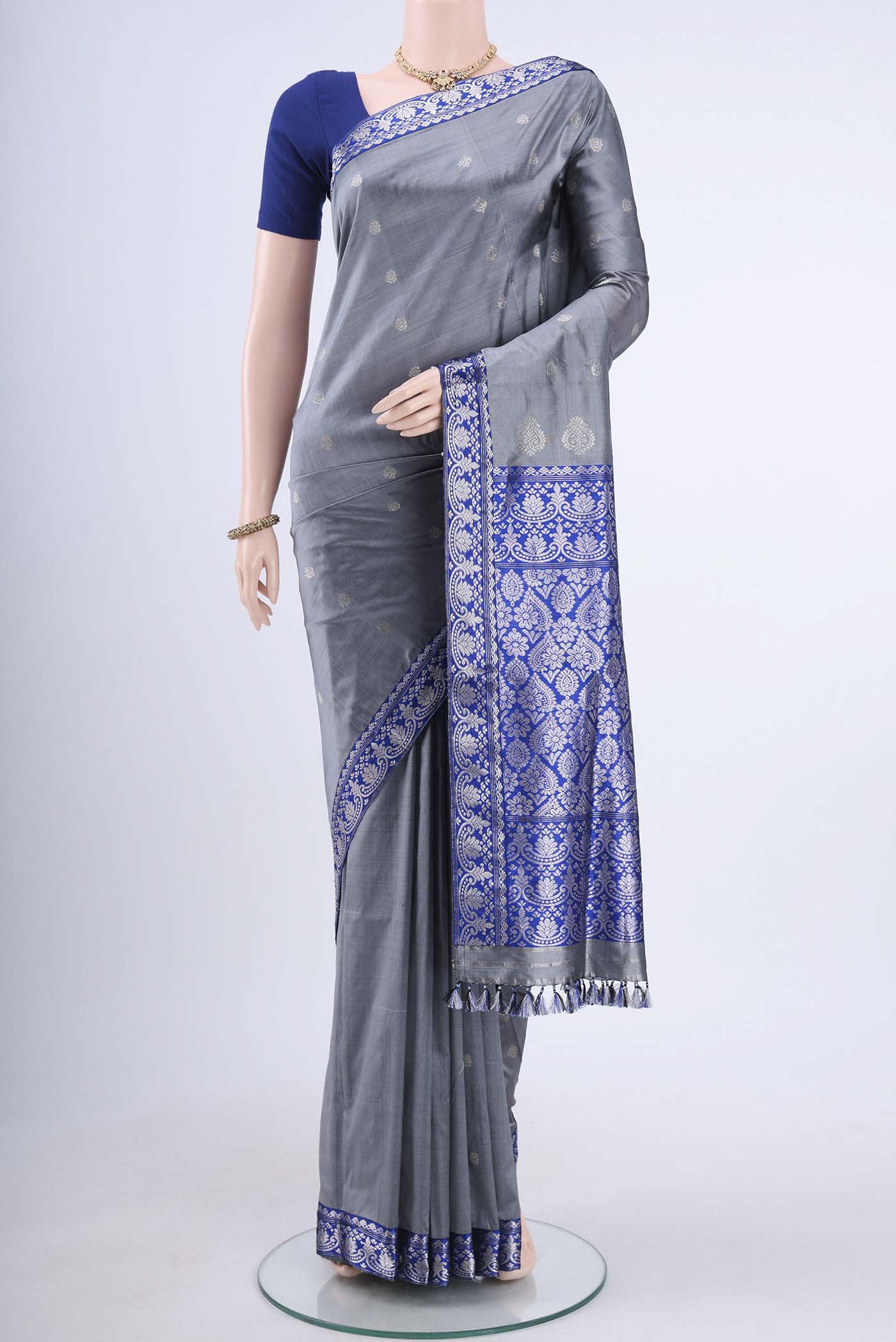 Grey Assam Silk Saree