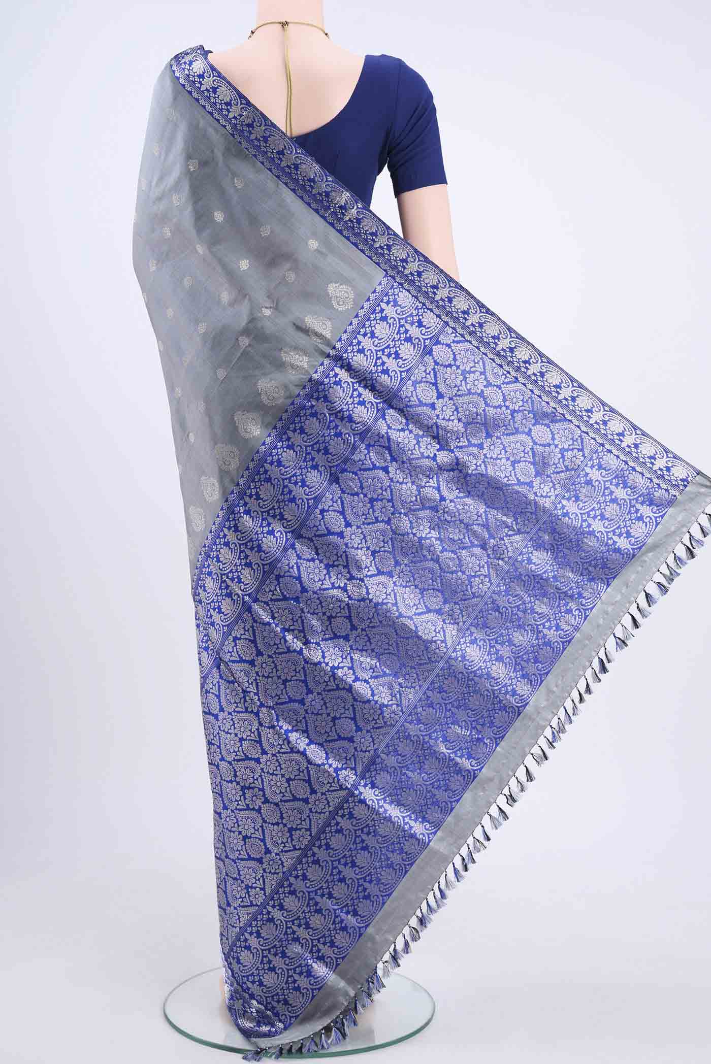 Grey Assam Silk Saree - Image 3