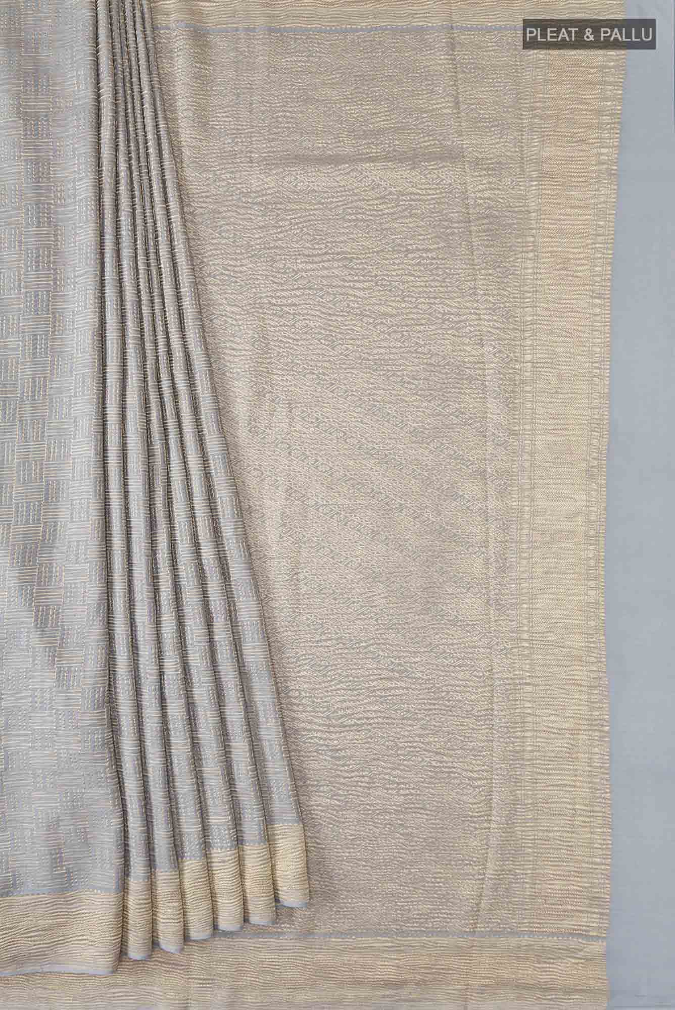 Blue Grey Mysore Crepe Saree - Image 2