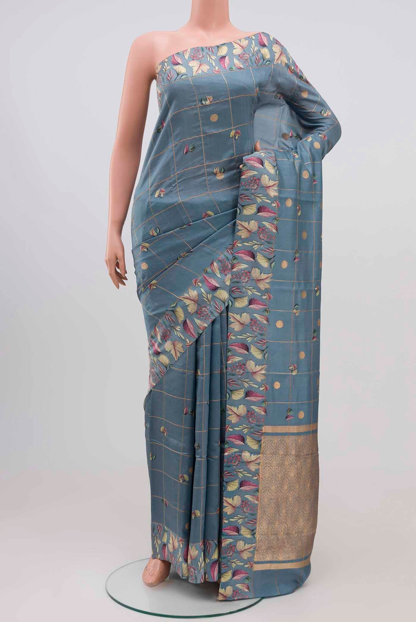 Blue Grey Banarasi Katan Silk Saree
