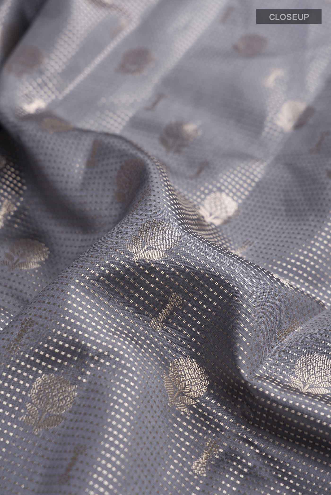 Grey Banarasi Raw Silk Saree - Image 2