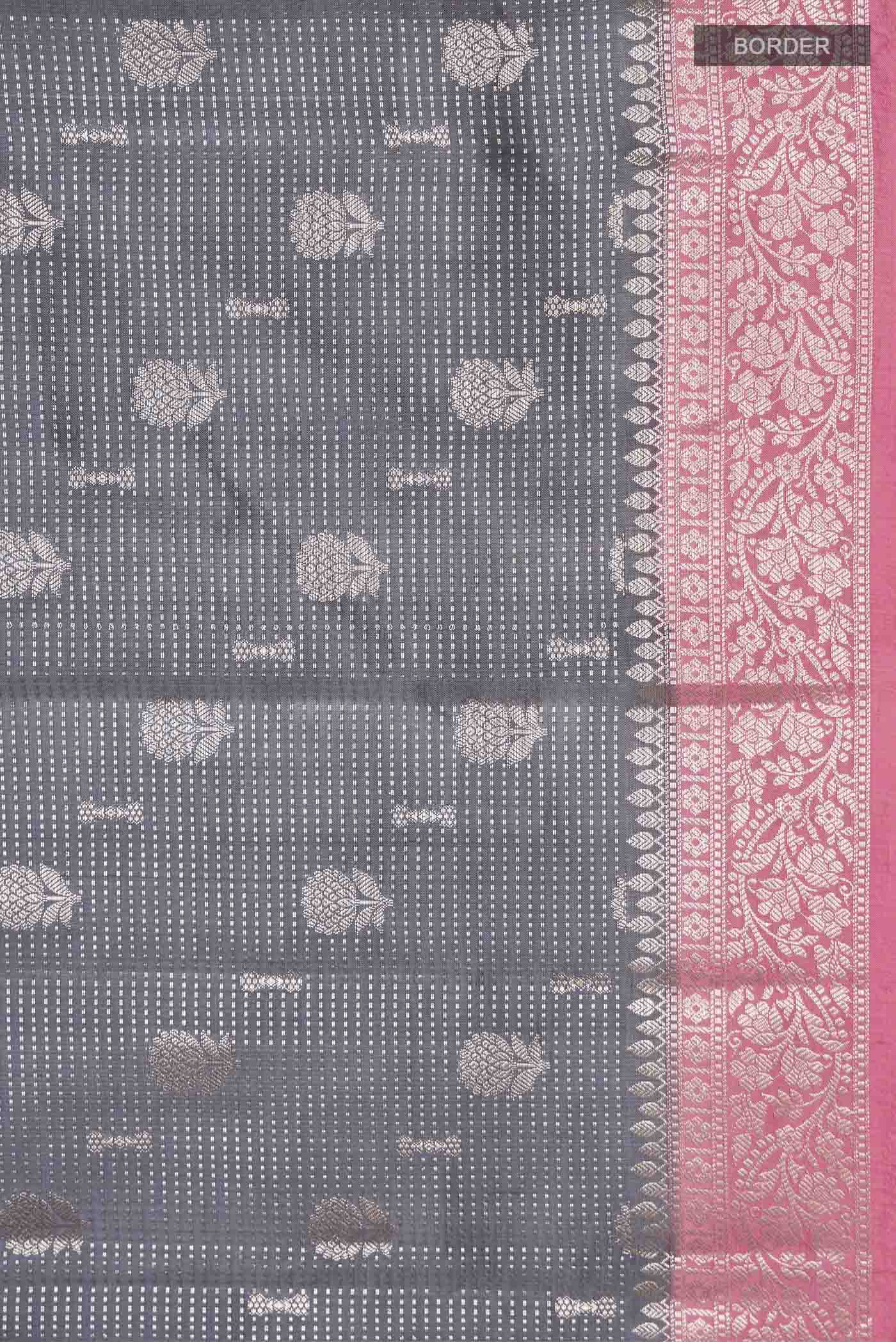 Grey Banarasi Raw Silk Saree - Image 3