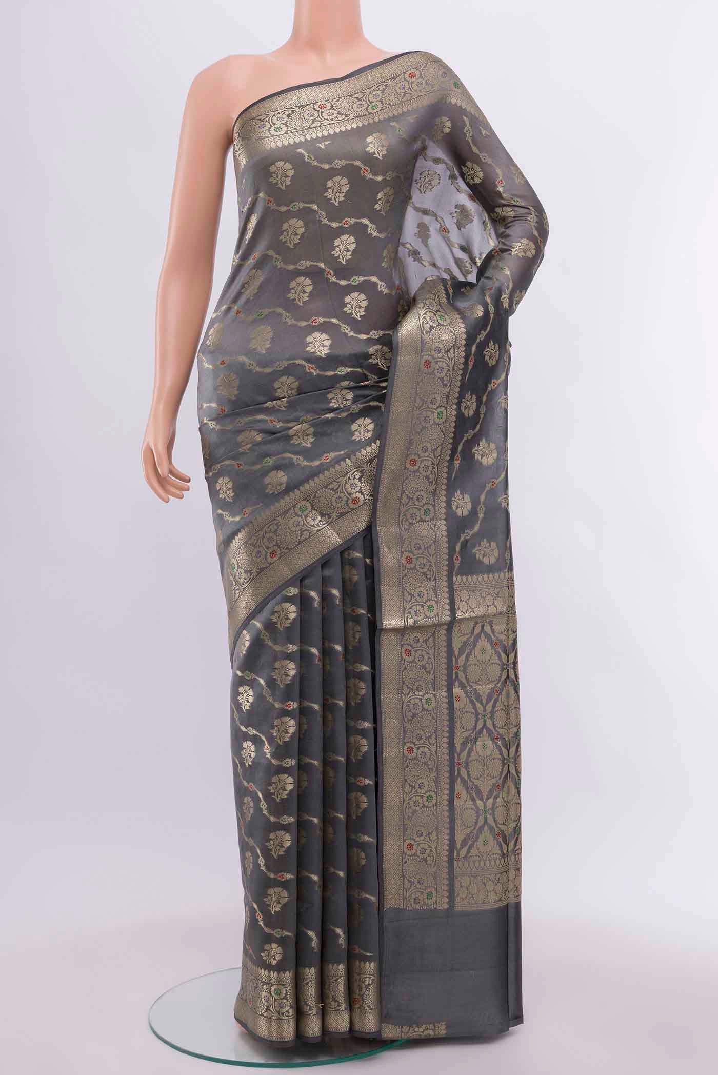 Grey Banarasi Raw Silk Saree