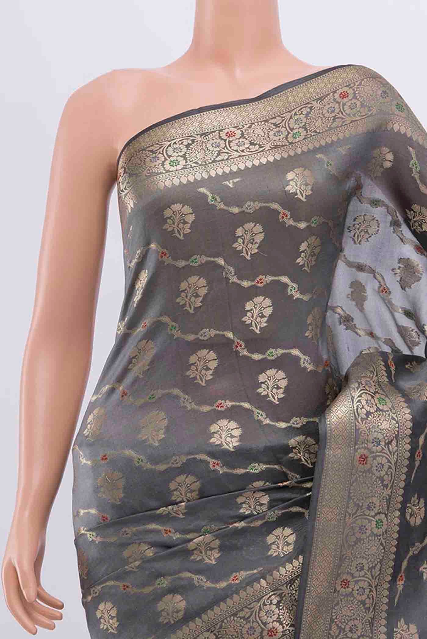 Grey Banarasi Raw Silk Saree - Image 2