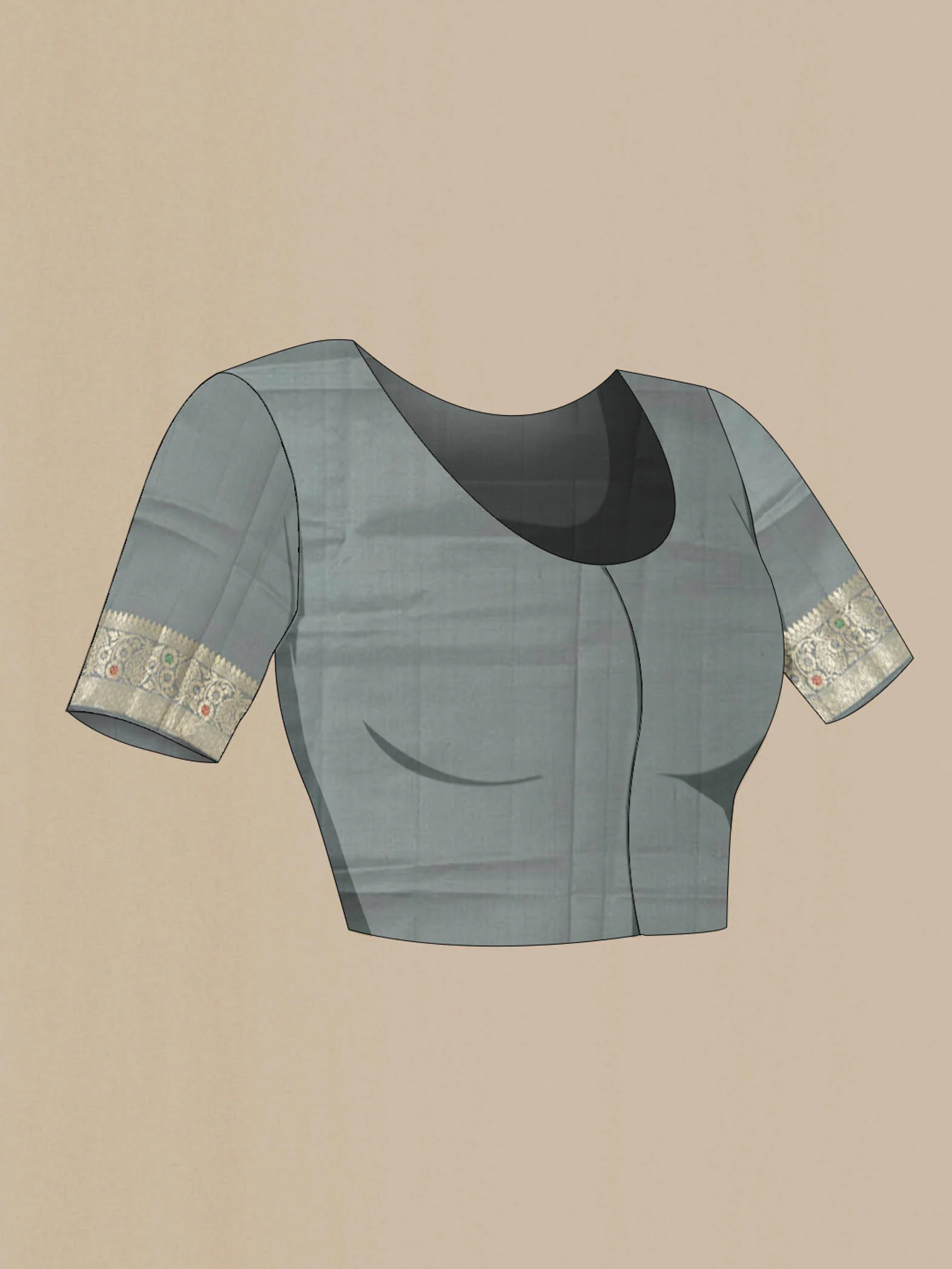 Grey Banarasi Raw Silk Saree - Image 4