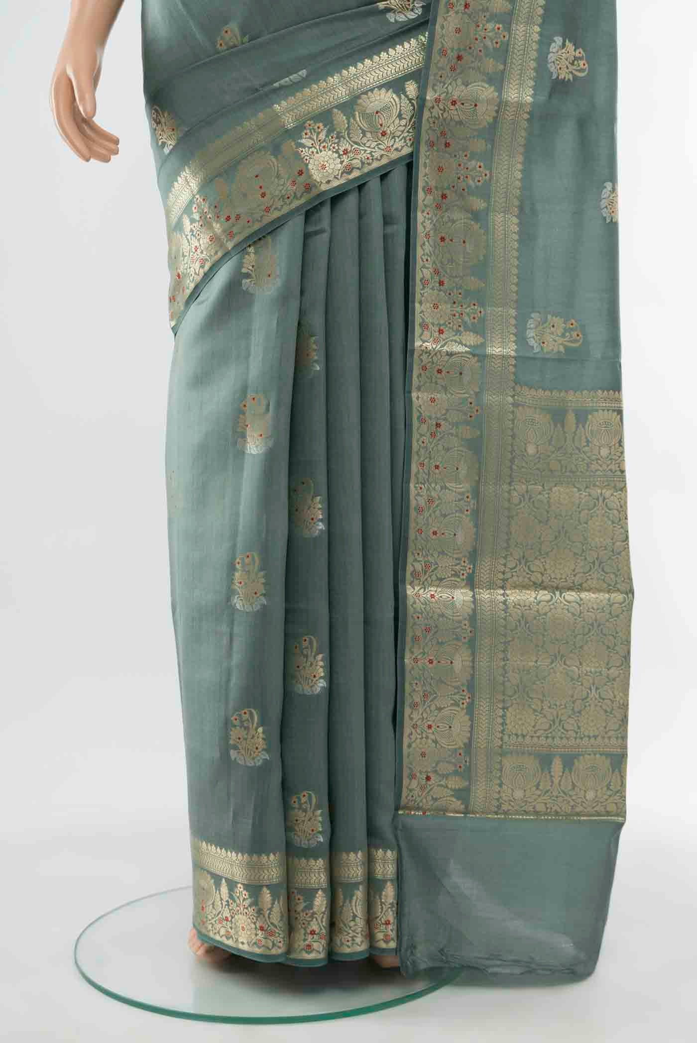 Grey Banarasi Raw Silk Saree - Image 3