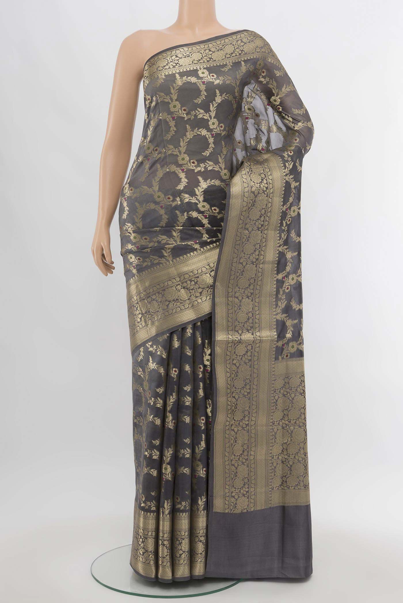 Grey Banarasi Raw Silk Saree