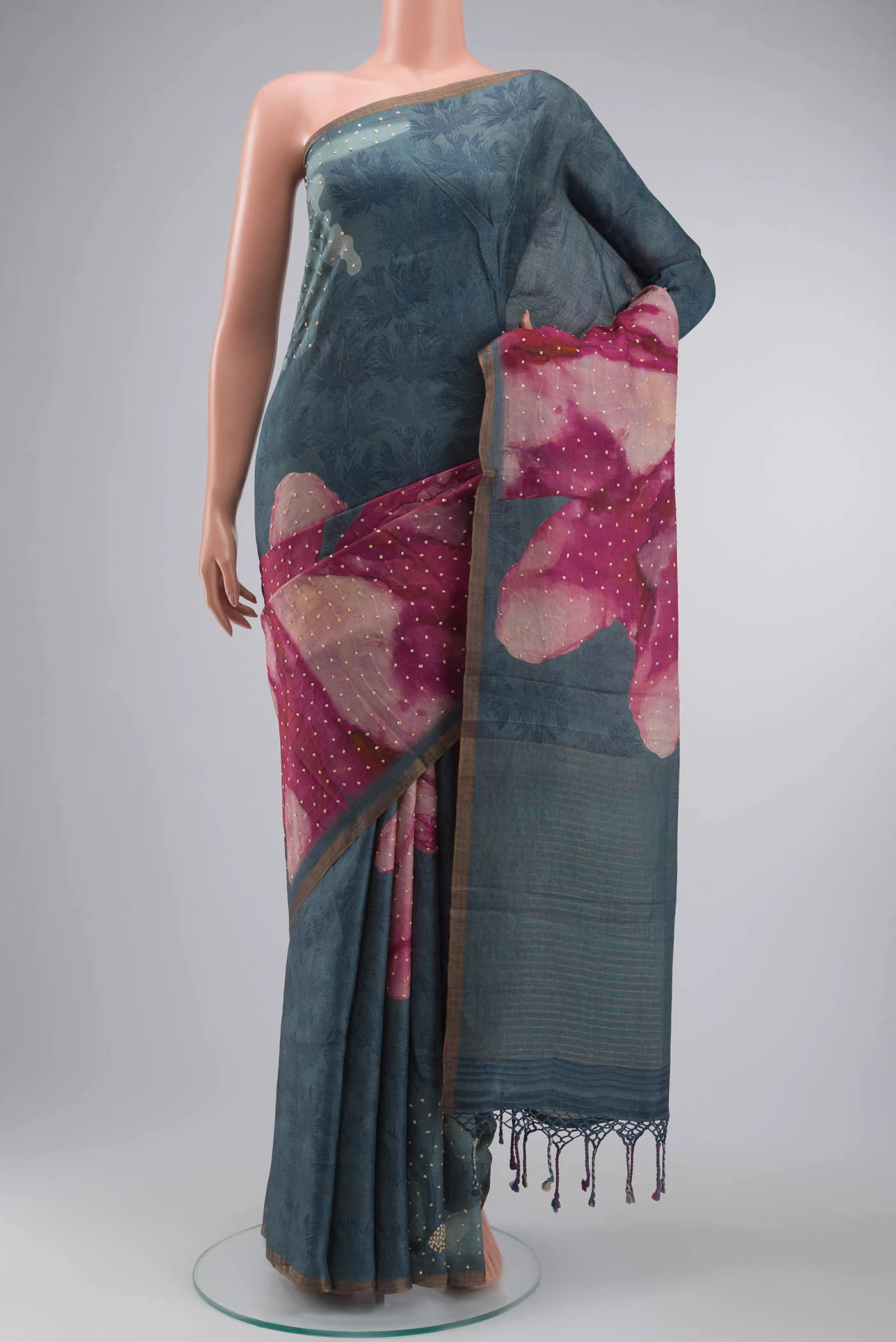 Grey Bhagalpuri Tussar Silk Saree