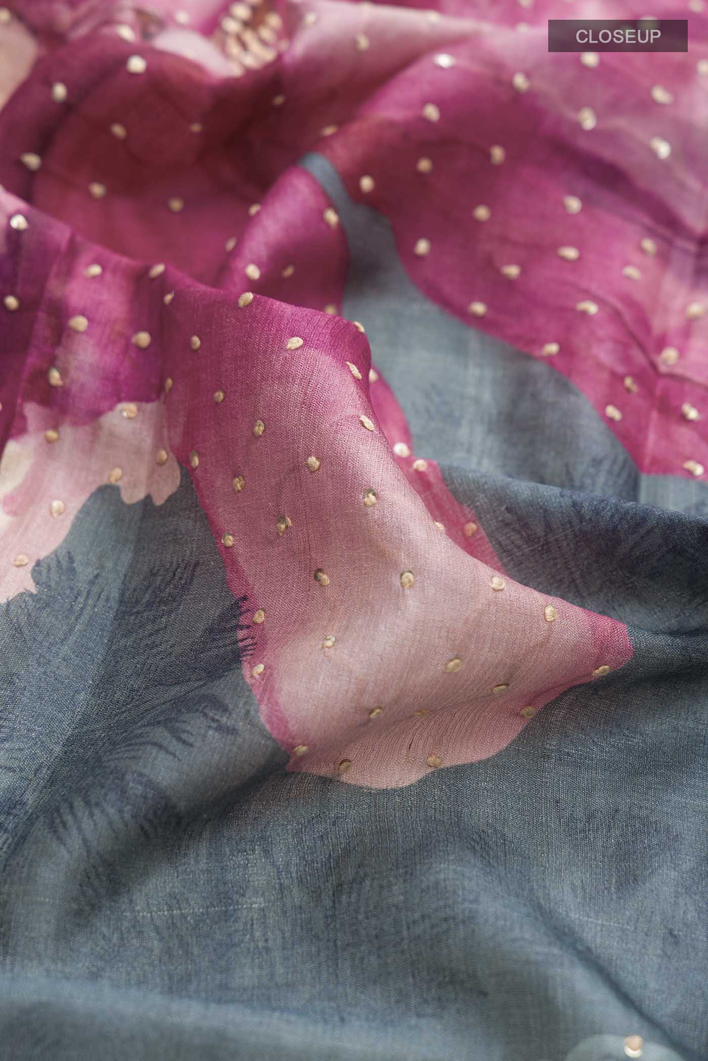 Grey Bhagalpuri Tussar Silk Saree - Image 2
