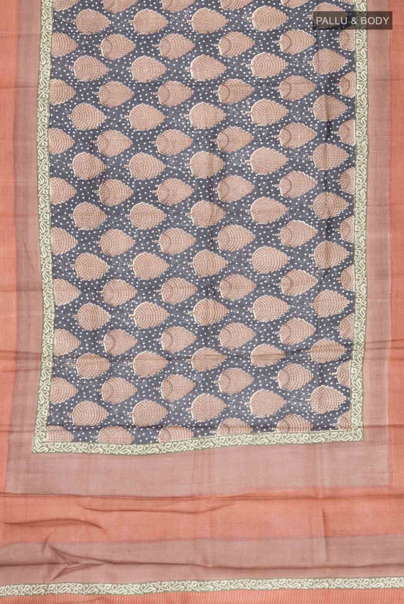 Grey Bhagalpuri Tussar Silk Saree - Image 3