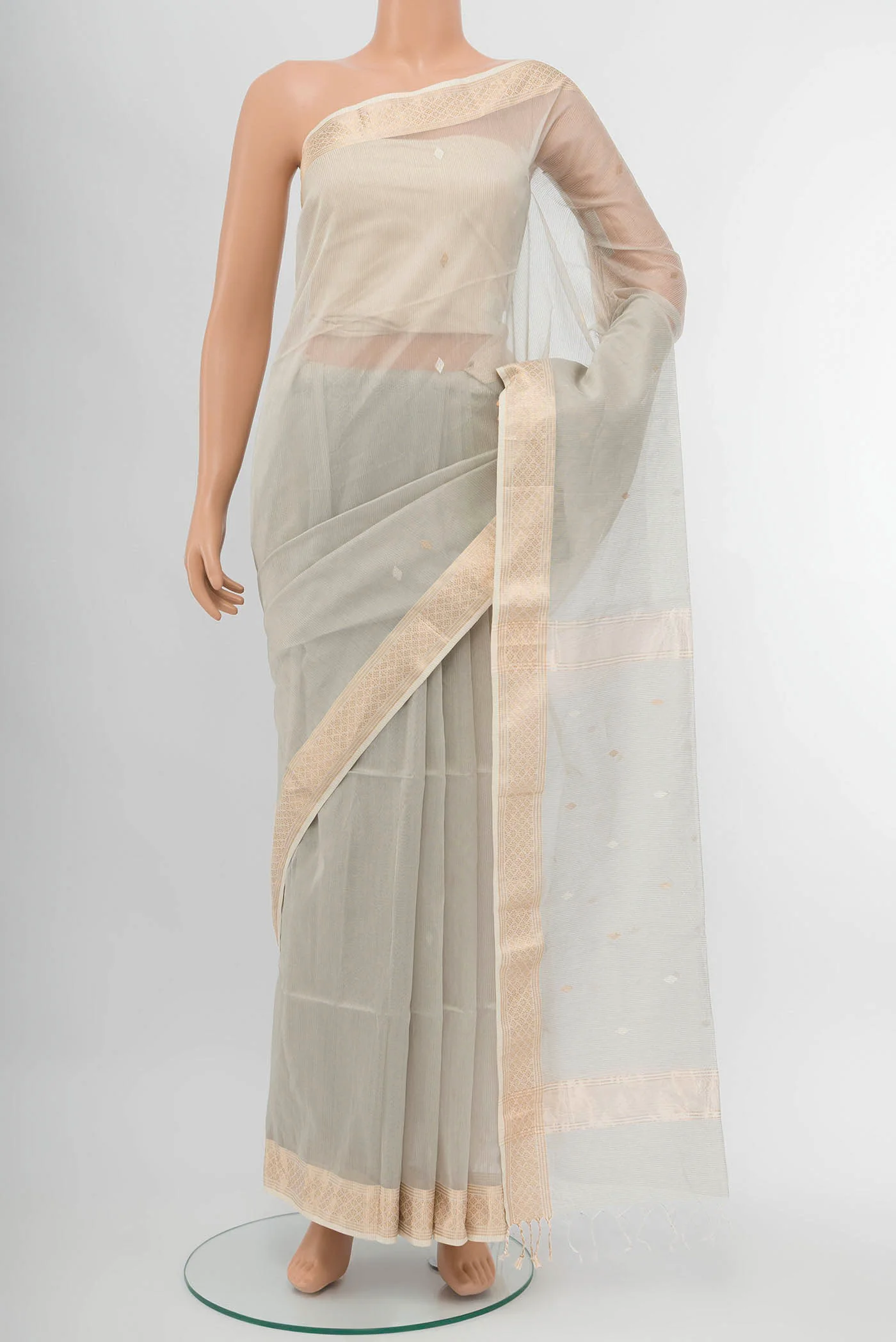 Grey Blended Maheshwari Silk Cotton Saree