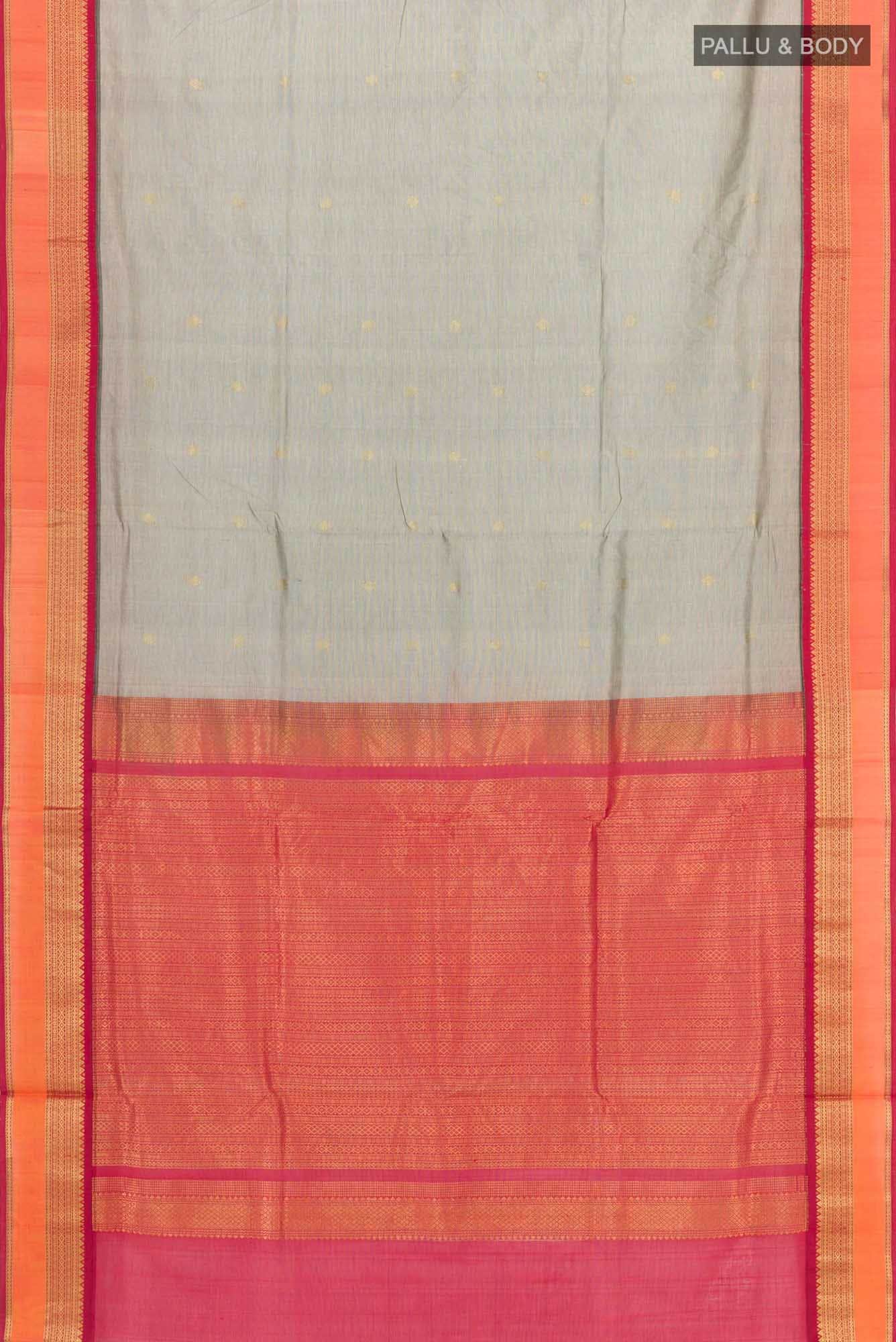 Grey Silk Cotton Saree - Image 3