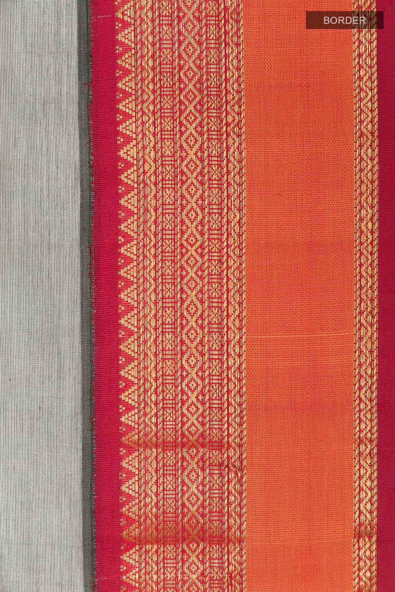 Grey Silk Cotton Saree - Image 4