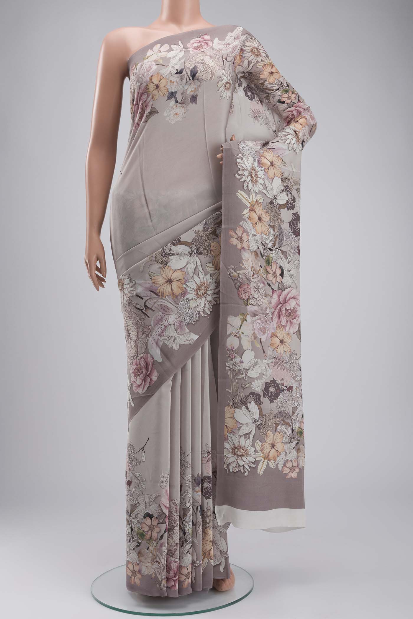 Grey Crepe Saree