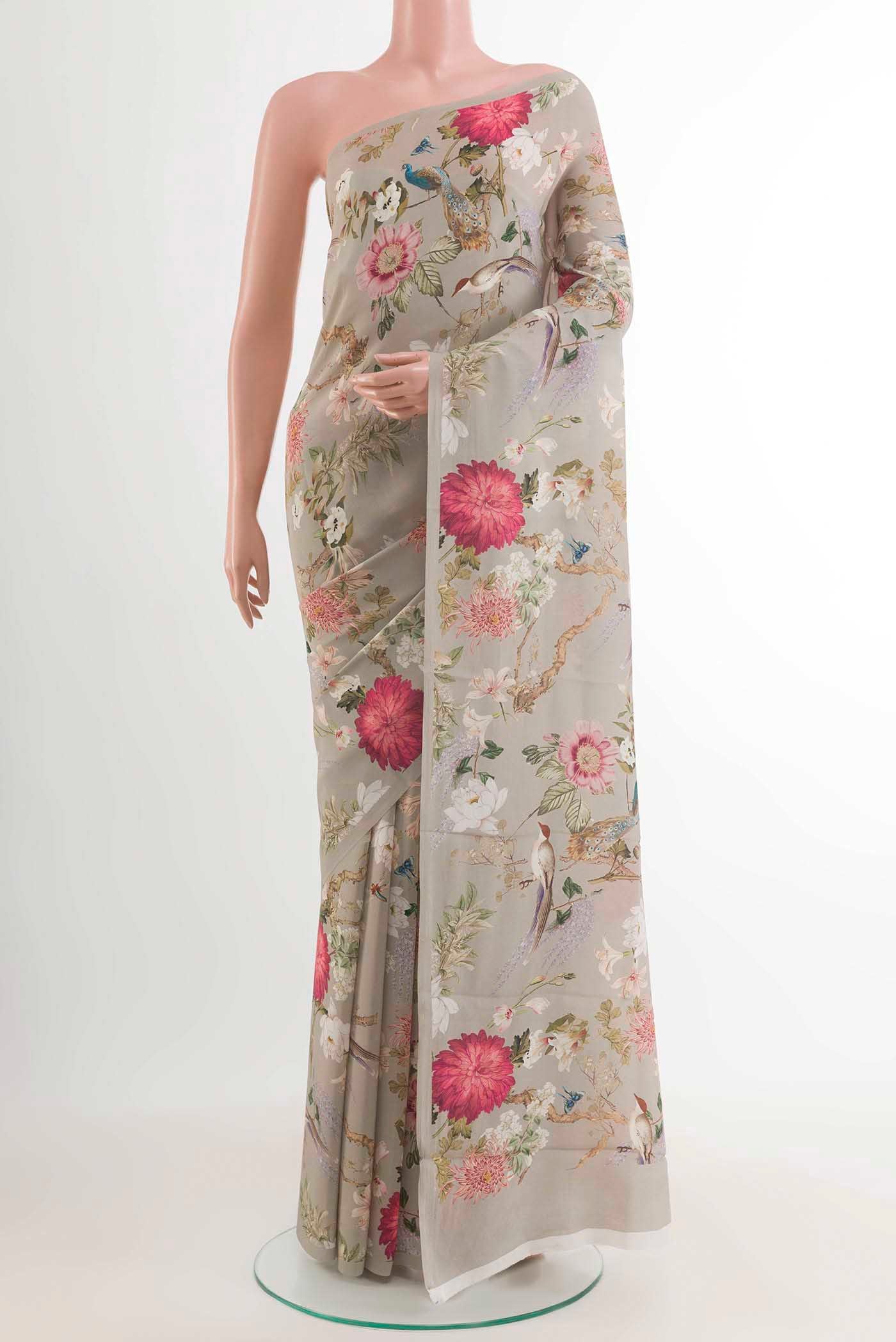 Grey Mysore Crepe Saree