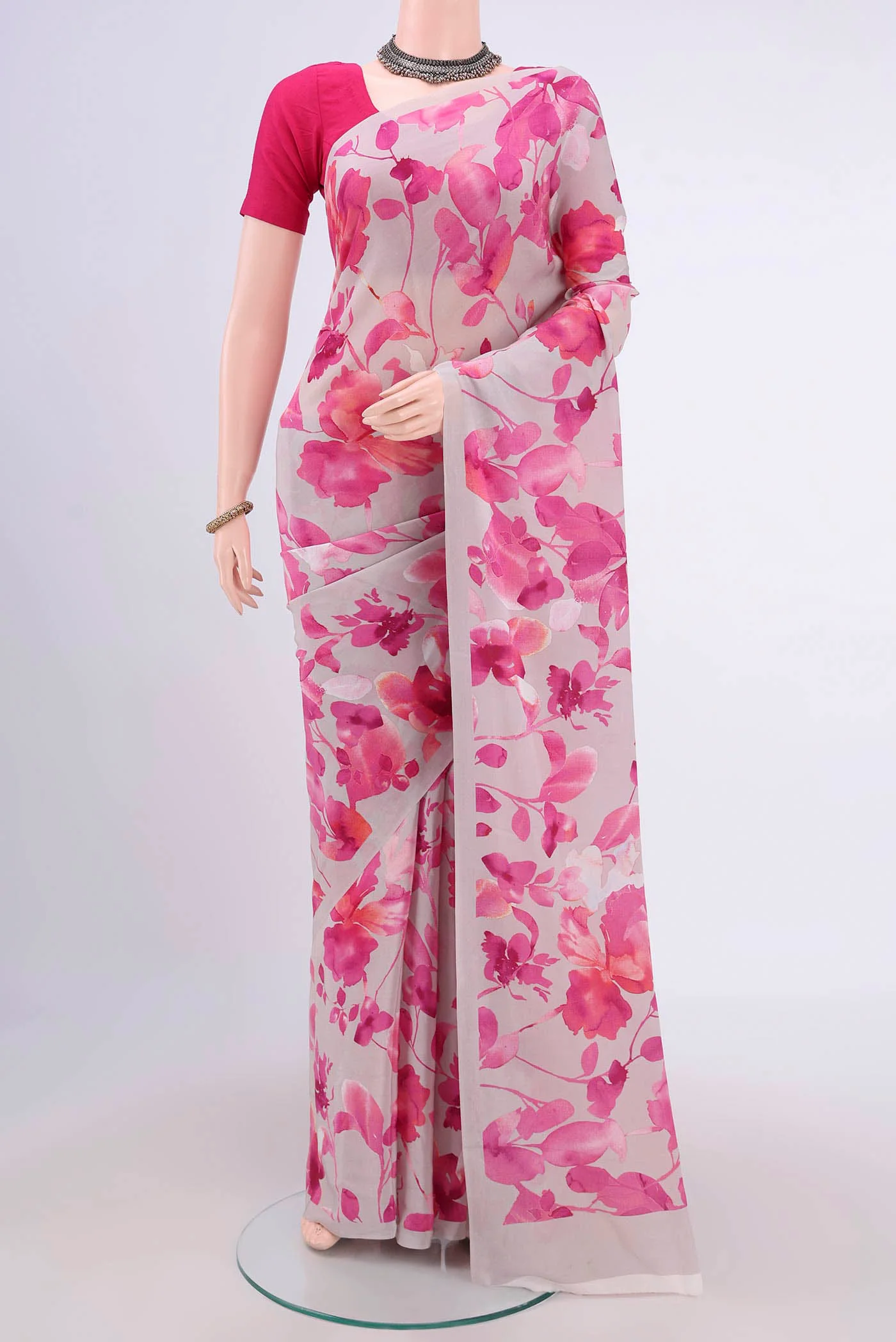 Grey Crepe Saree