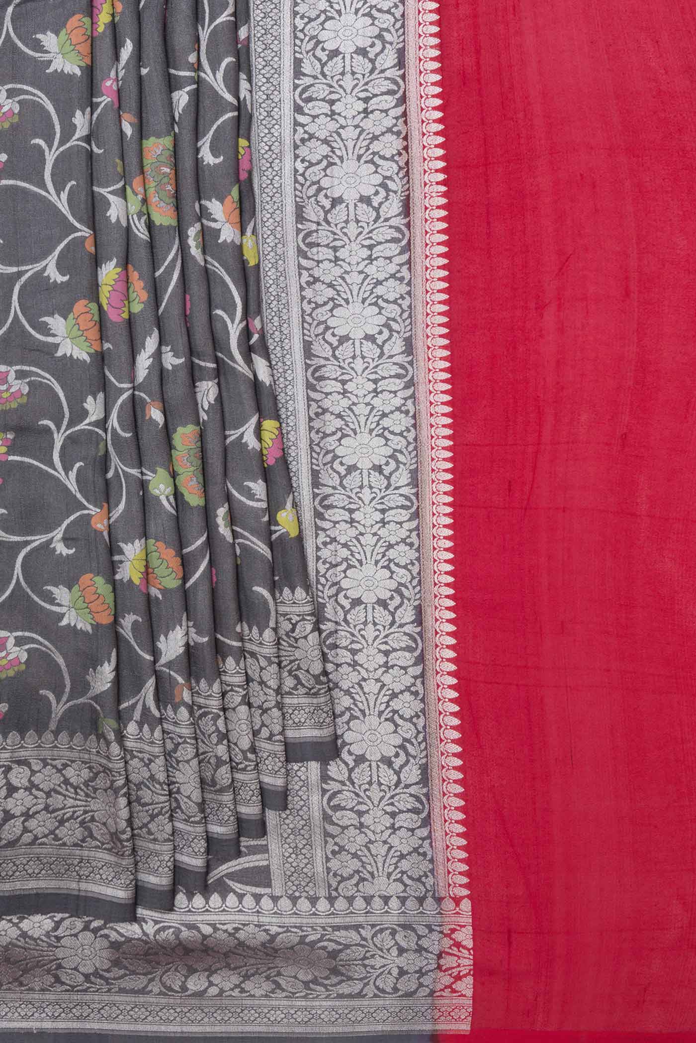 Grey Dual Tone Banarasi Silk Saree - Image 4