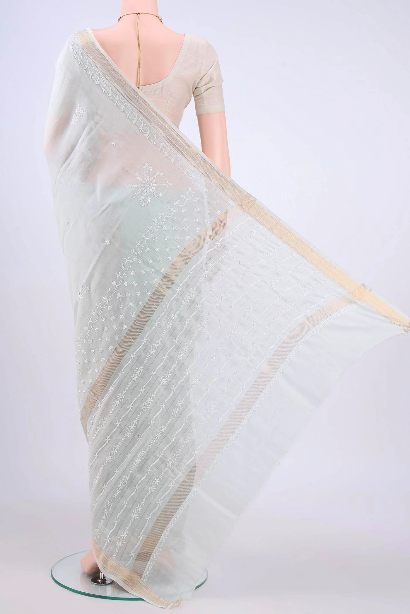Grey Dual Tone Chanderi Silk Cotton Saree - Image 3