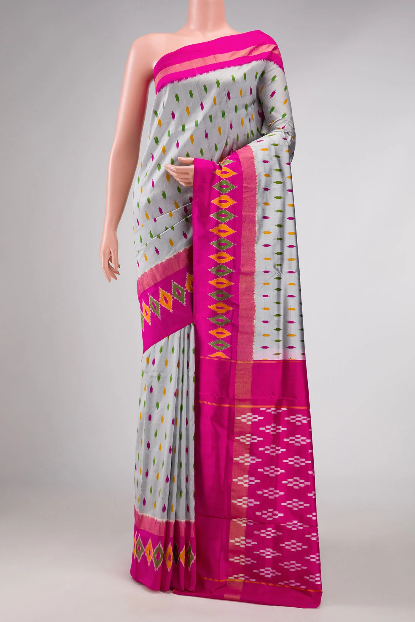 Grey Dual Tone Double Ikat Saree