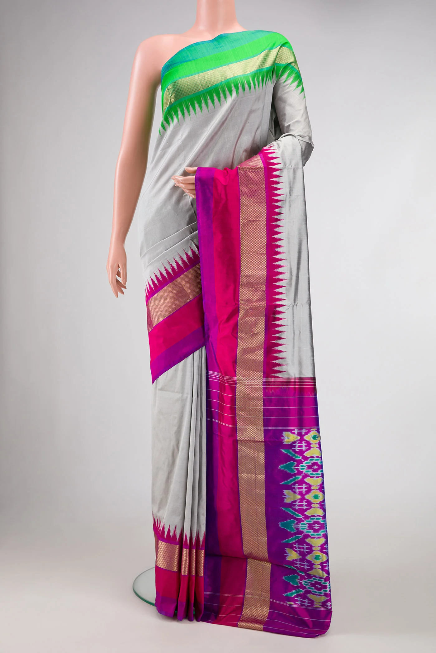 Grey Pochampally Silk Saree