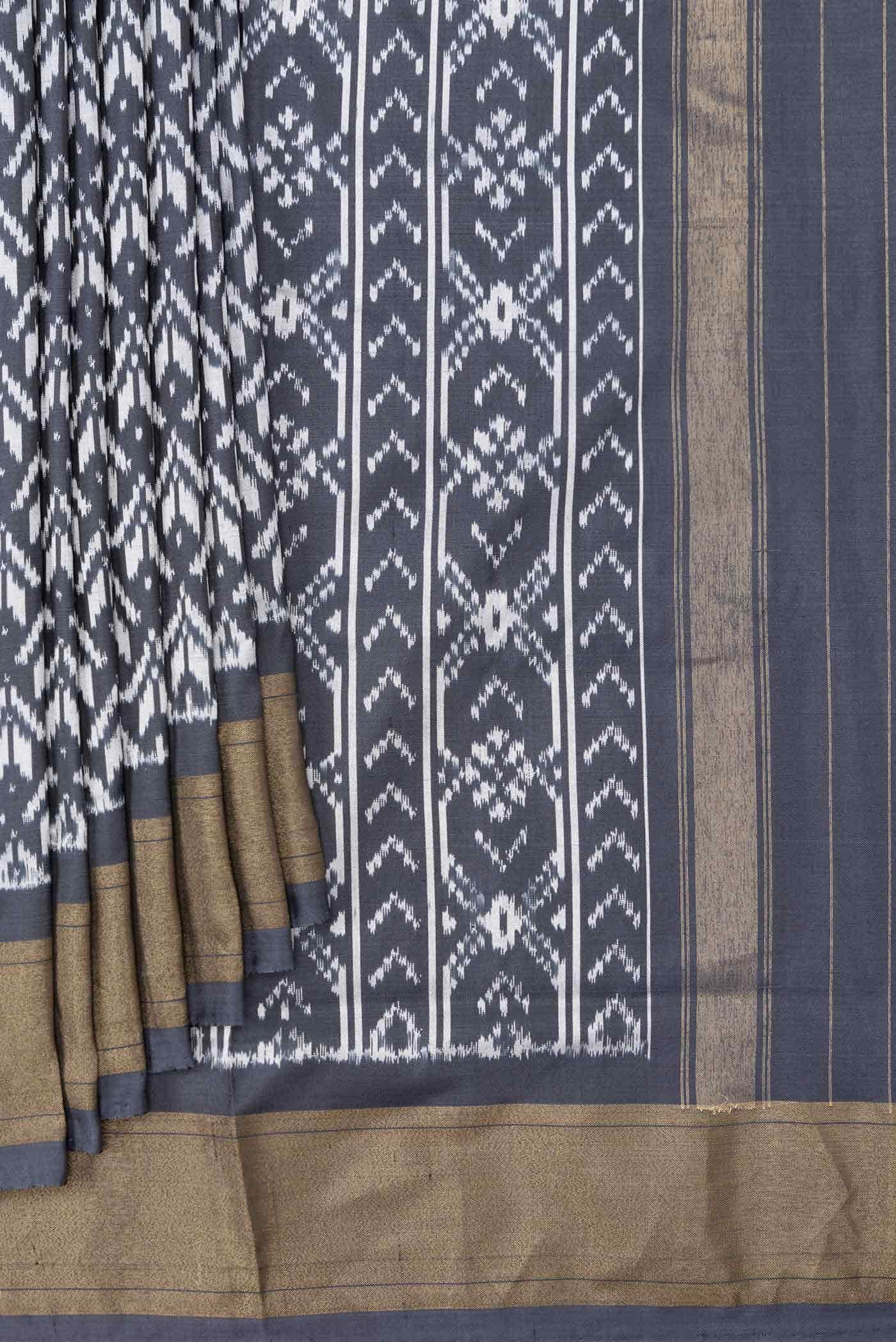 Grey Dual Tone Double Ikat Saree - Image 2