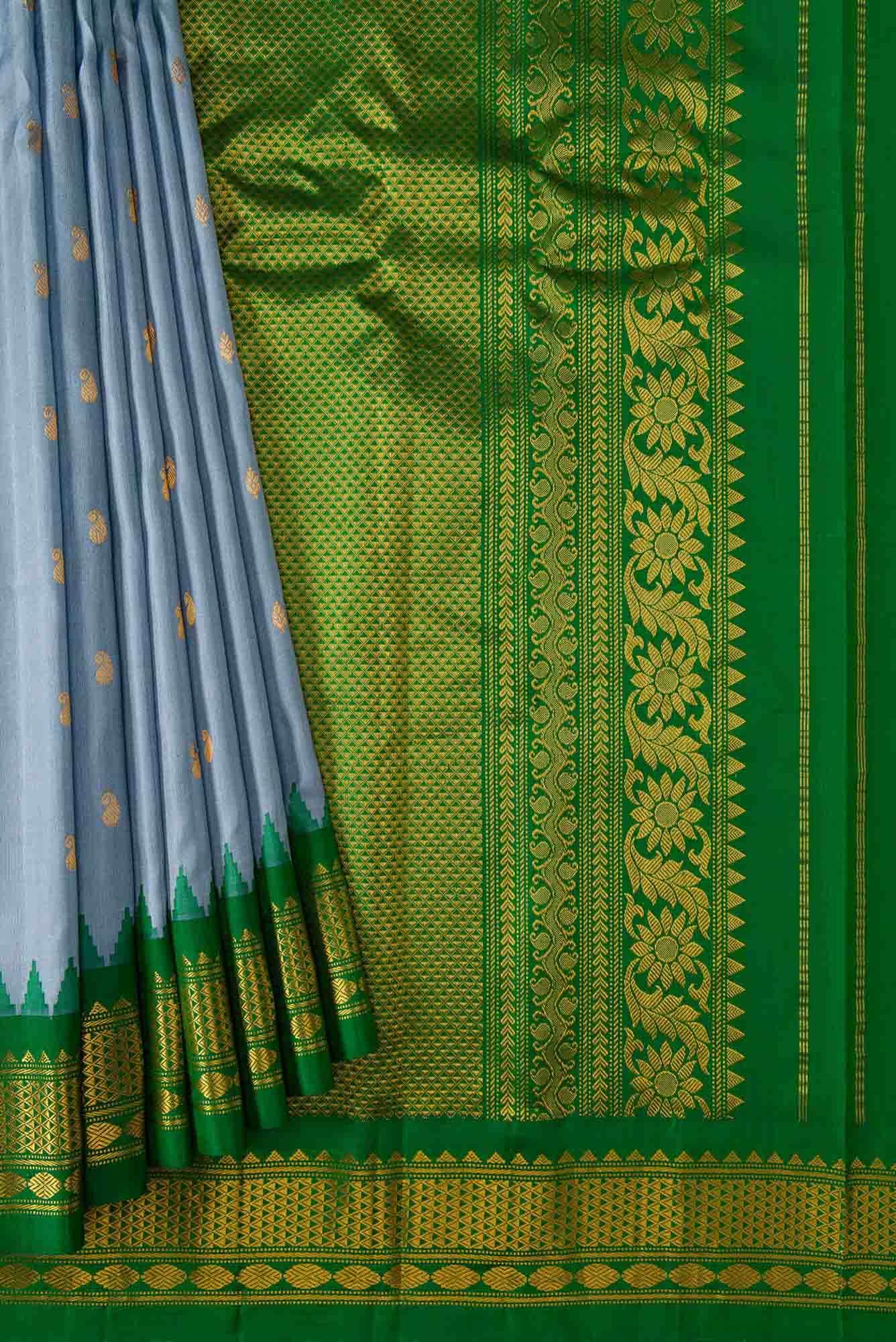 Grey Dual Tone Gadwal Silk Saree - Image 2