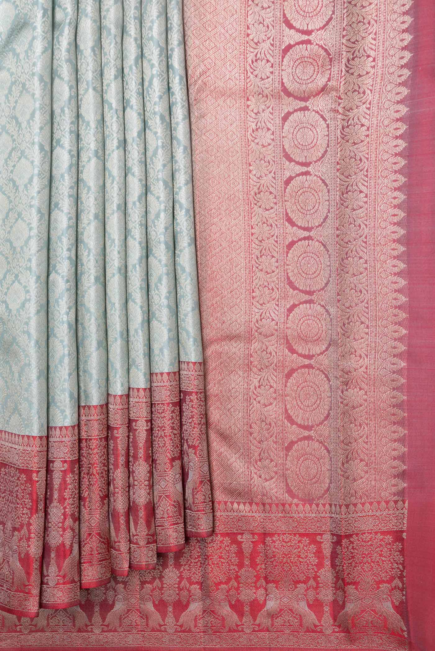 Grey Dual Tone Kanjivaram Saree - Image 4