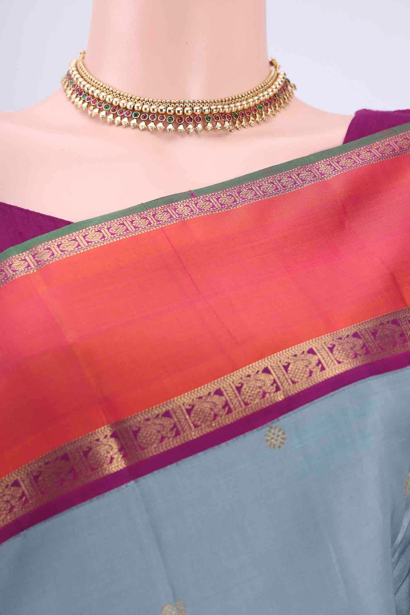 Grey Dual Tone Kanchipuram Saree - Image 2