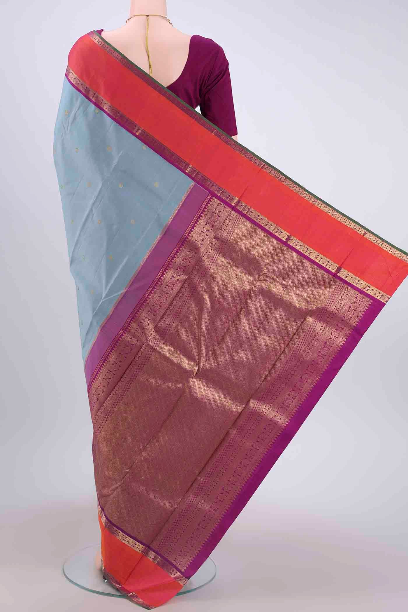 Grey Dual Tone Kanchipuram Saree - Image 3