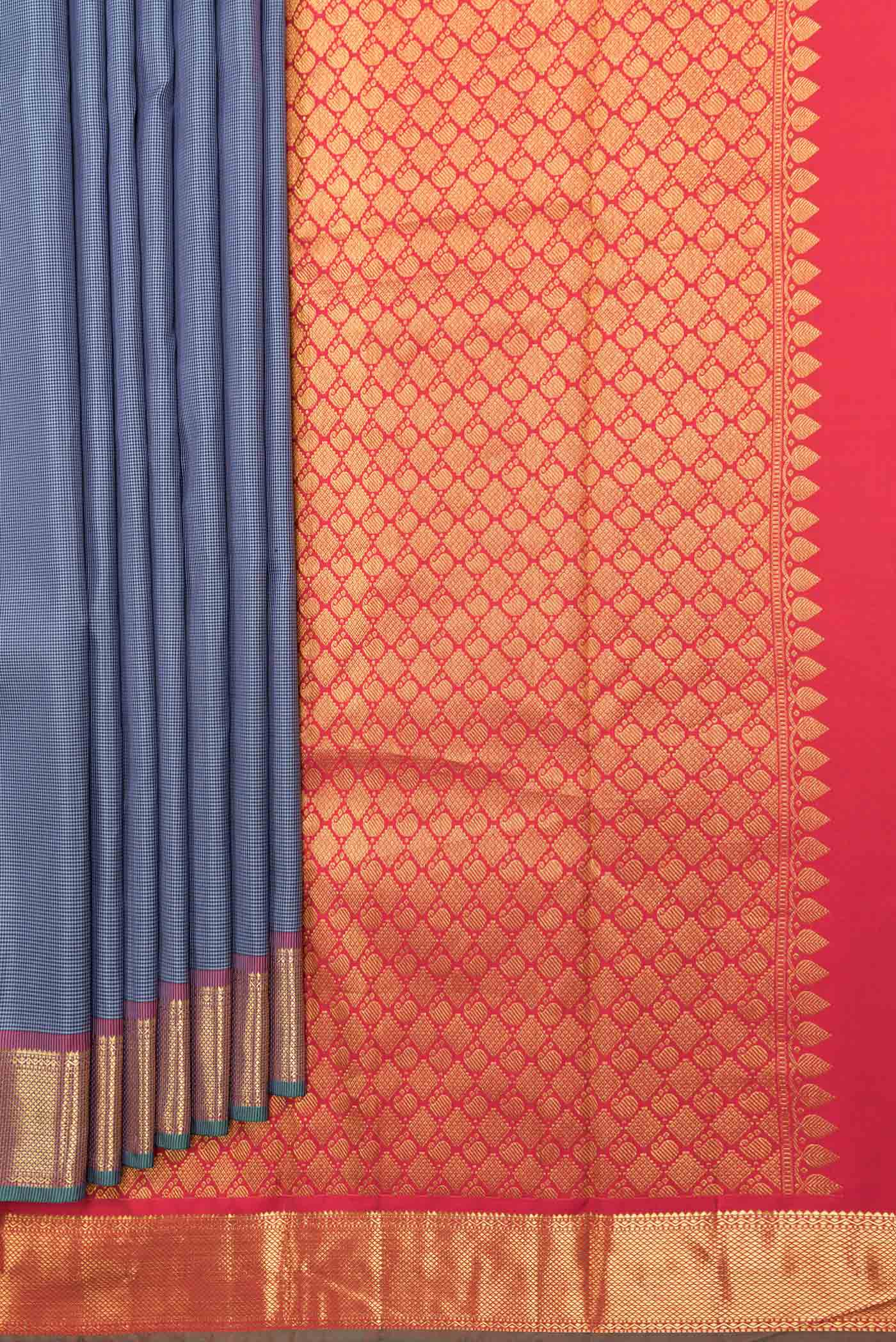 Grey Dual Tone Kanchipuram Saree - Image 4