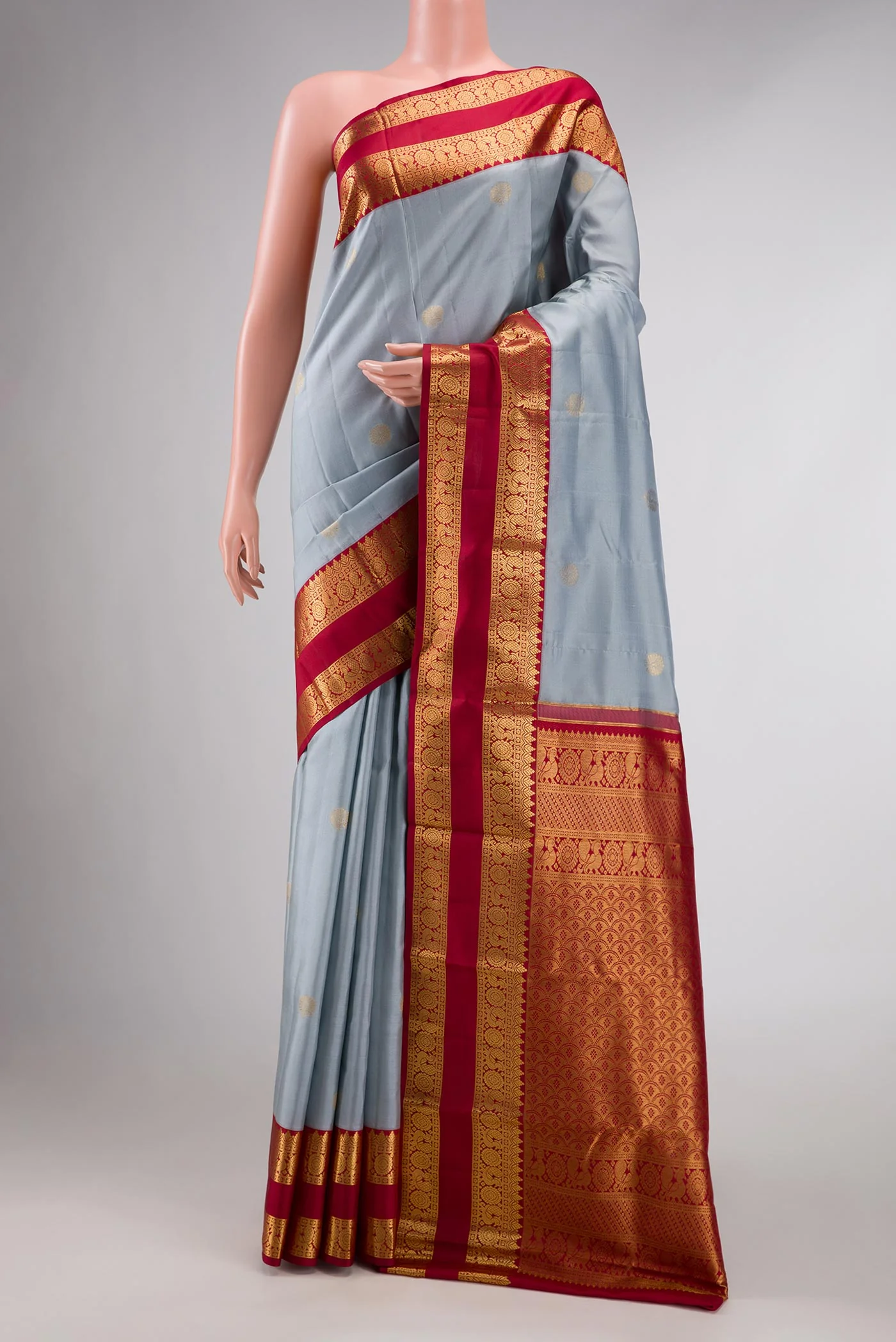 Grey Dual Tone Kanchipuram Silk Saree