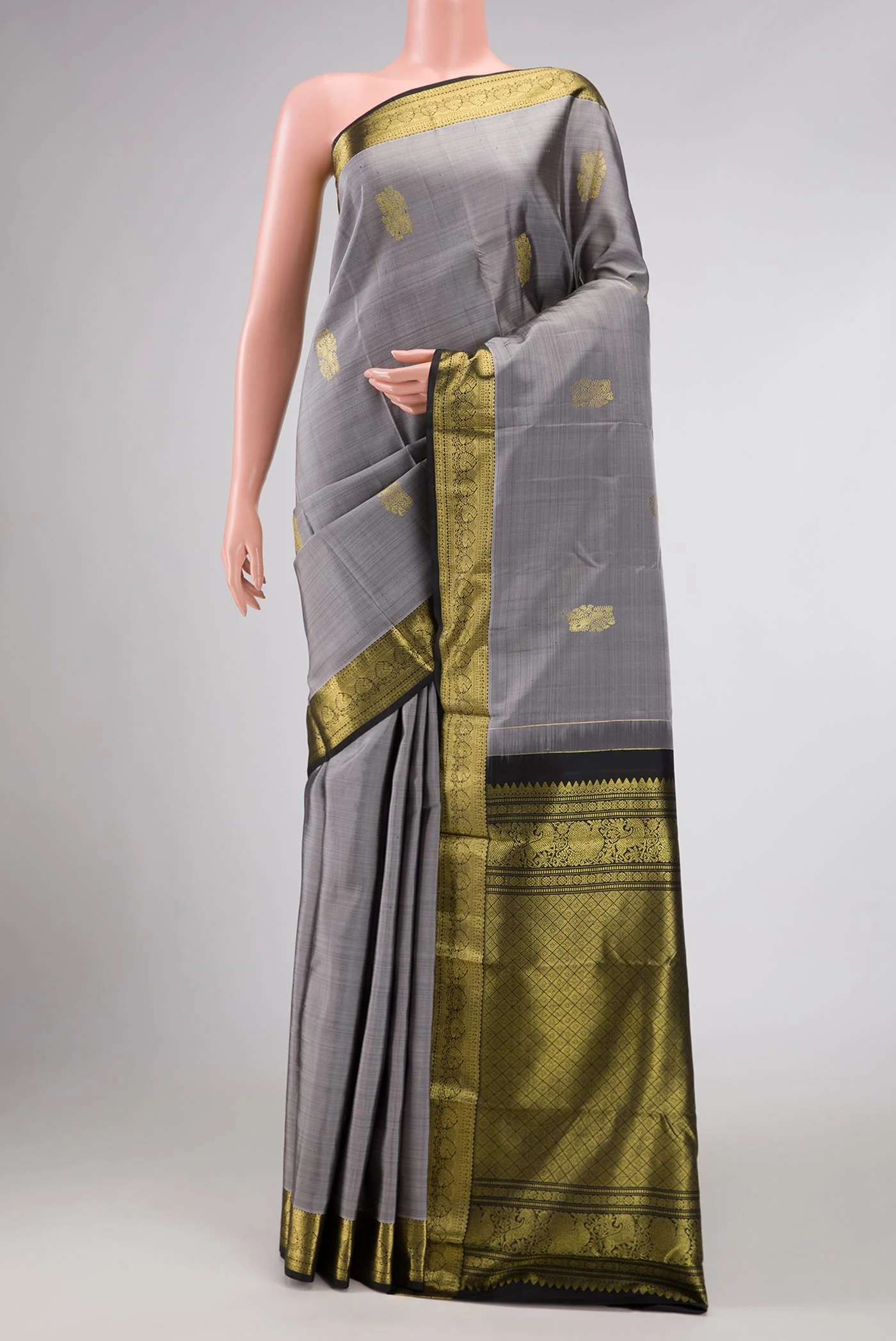 Grey Dual Tone Kanchipuram Silk Saree