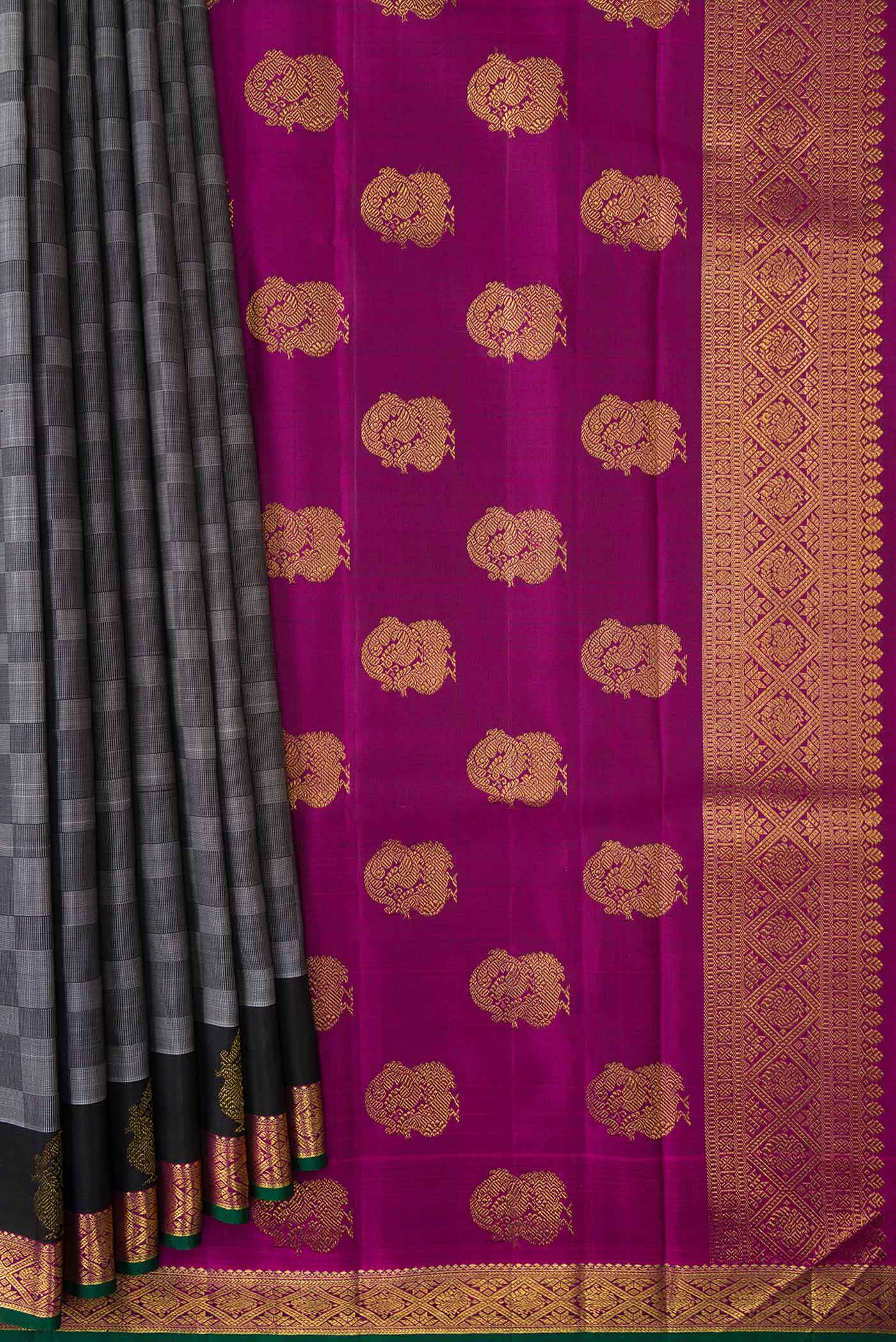 Grey Dual Tone Kanjivaram Silk Saree - Image 4