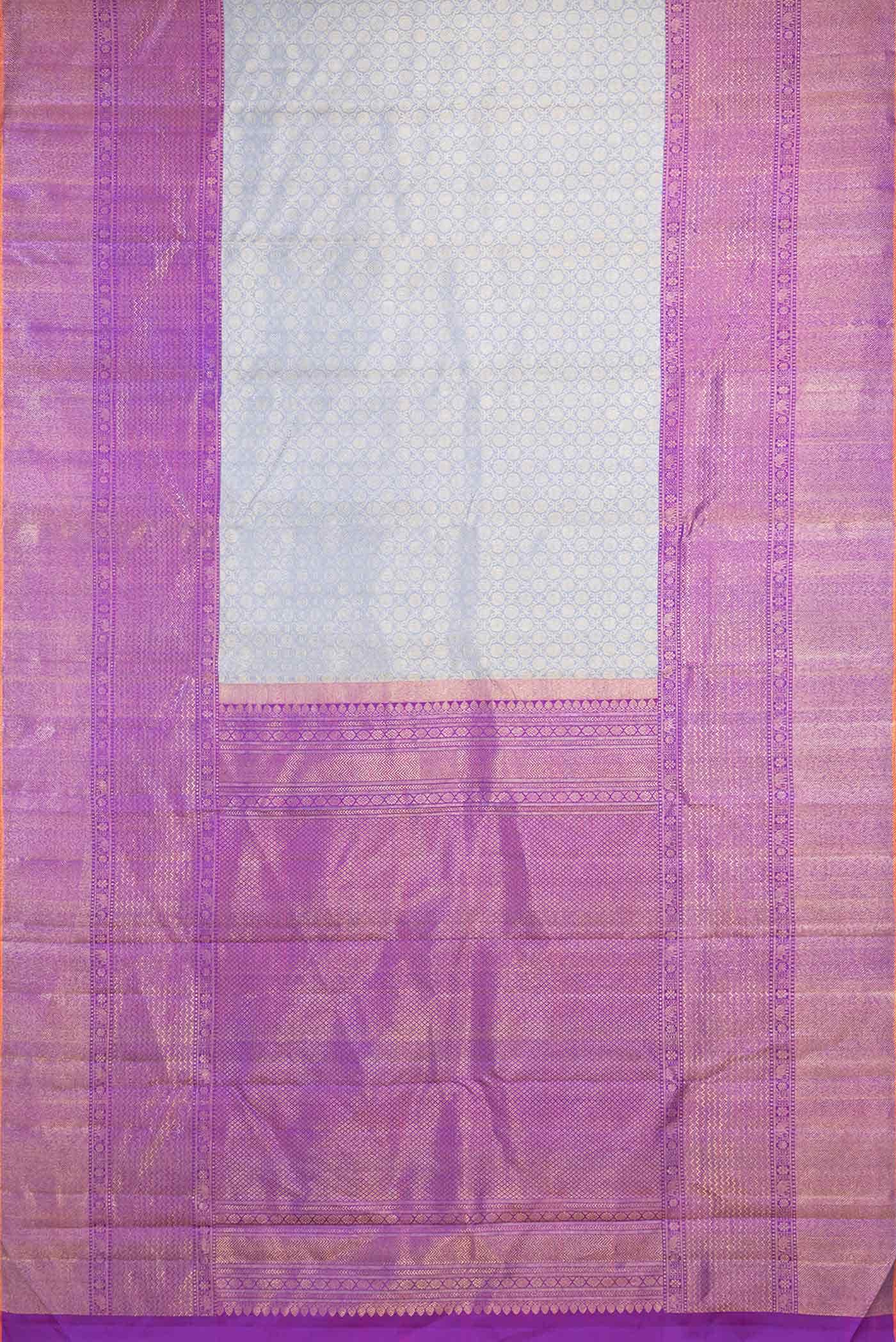 Pure Silk Pure Zari Grey Dual Tone Kanjivaram Saree - Image 4