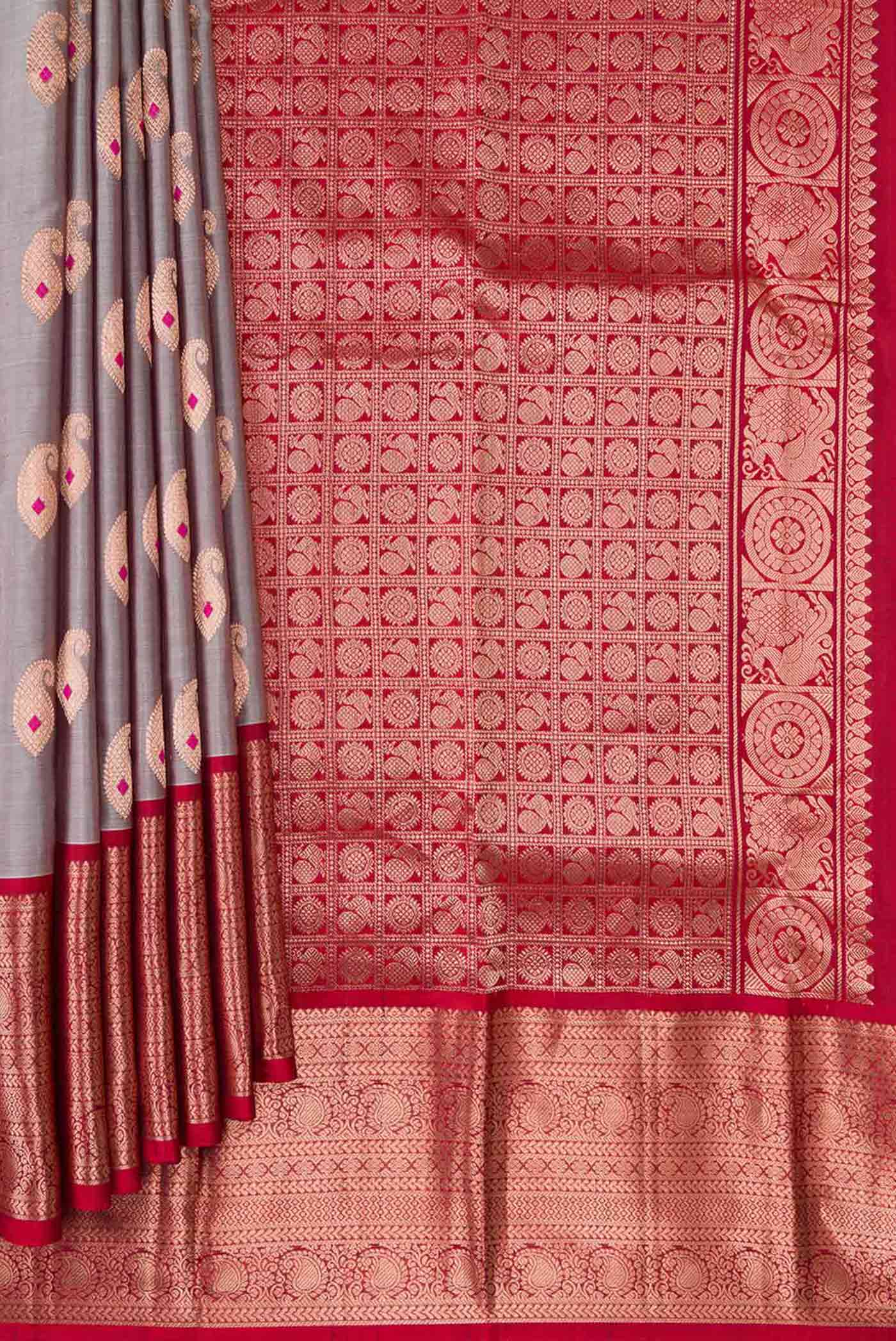 Grey Kanjivaram Silk Saree - Image 4