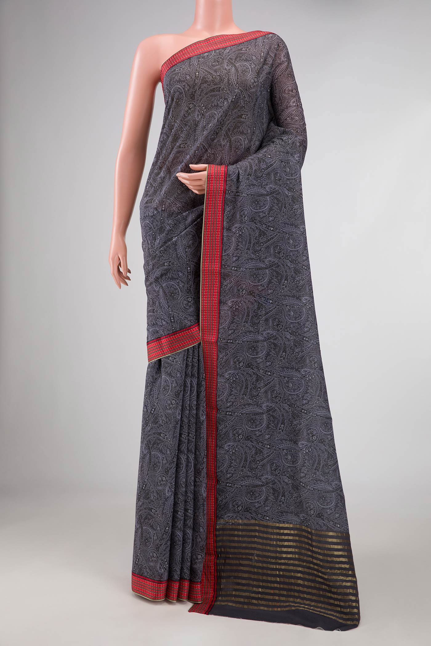 Grey Dual Tone Mysore Crepe Saree