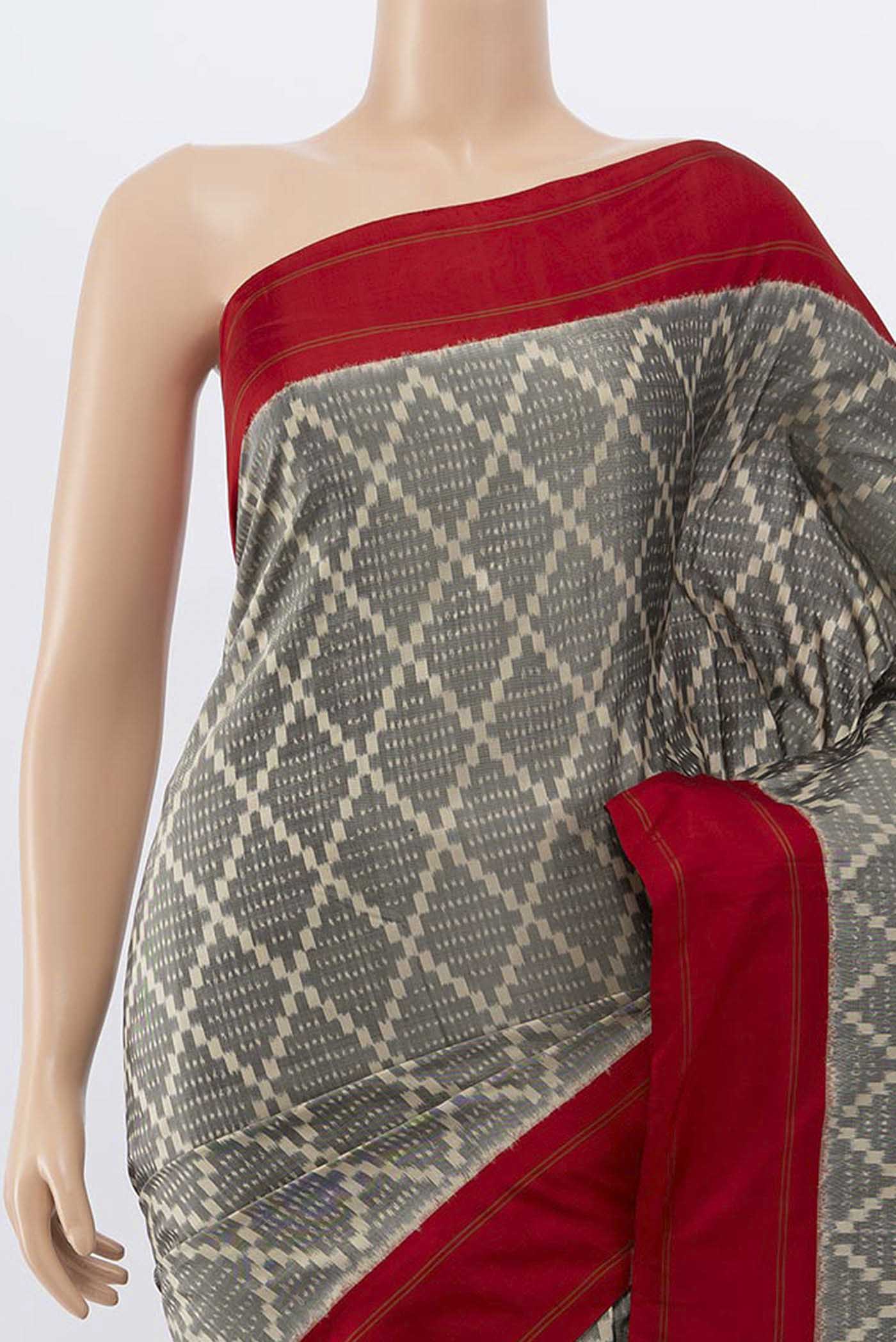 Grey Dual Tone Pochampally Silk Saree - Image 2