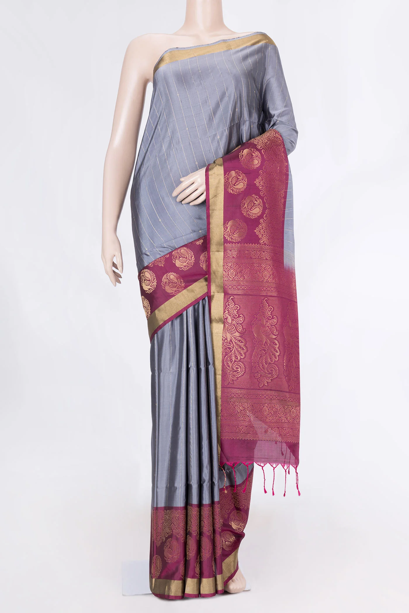 Grey Dual Tone Soft Silk Saree