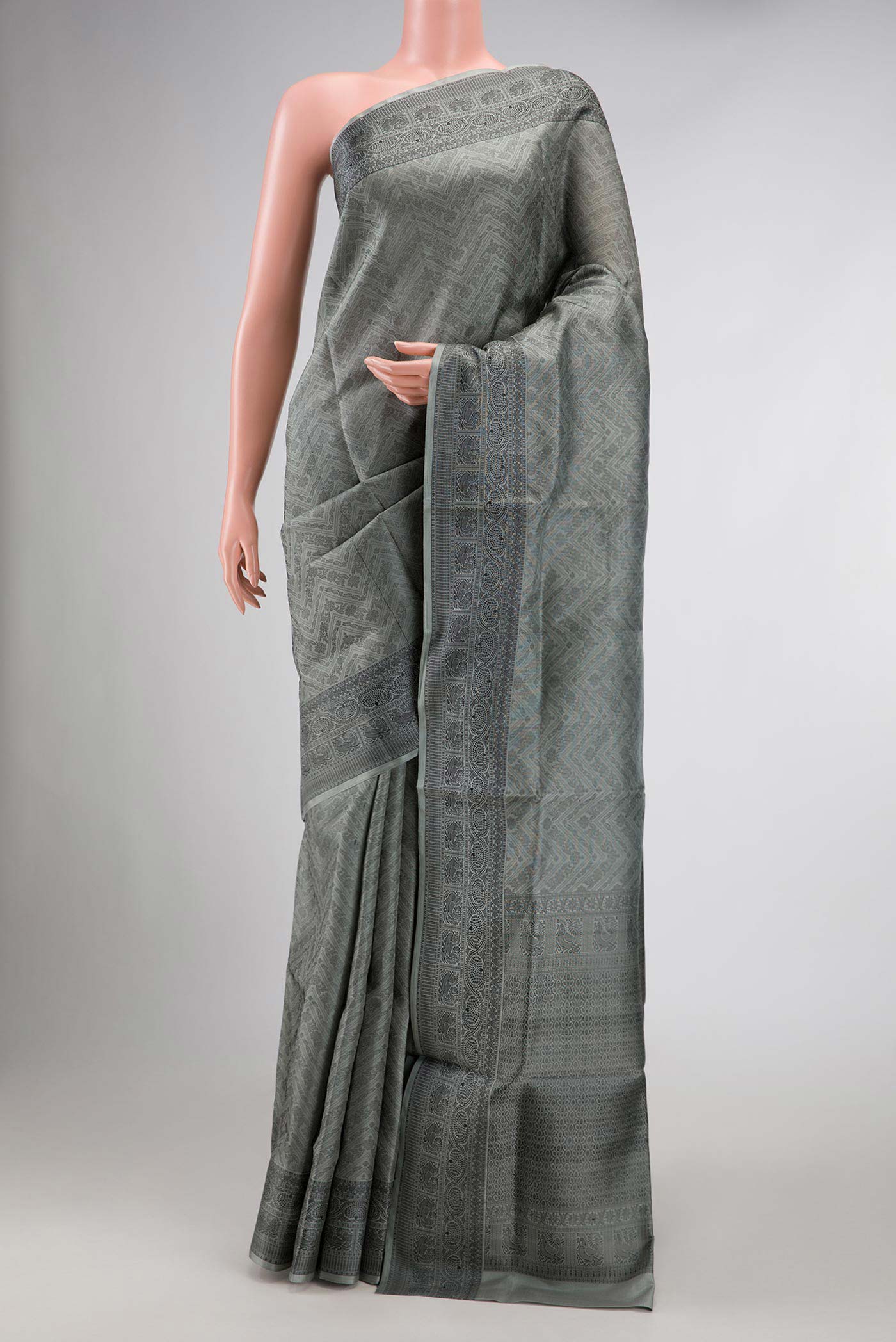 Grey Dual Tone Soft Silk Saree