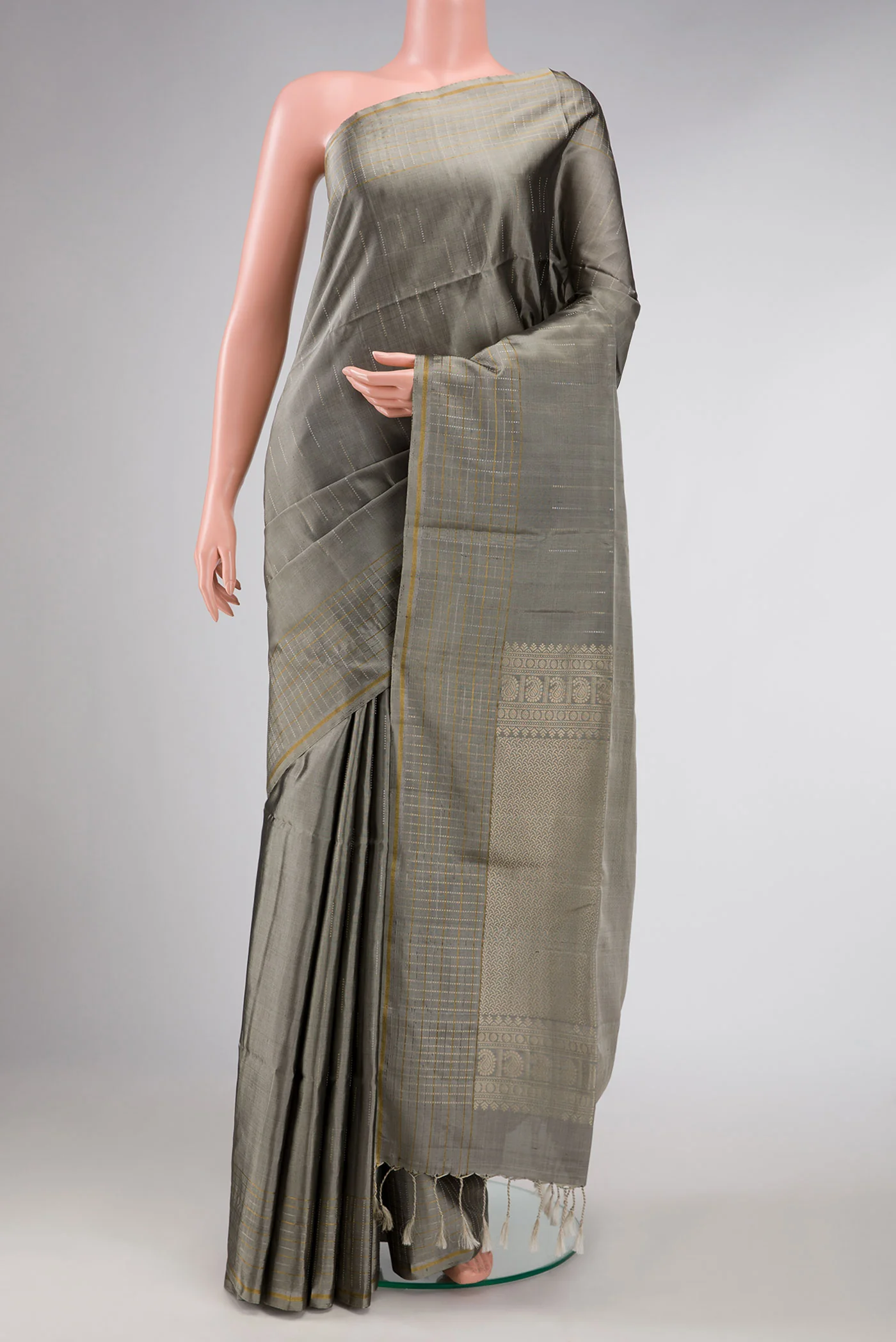 Grey Dual Tone Soft Silk Saree