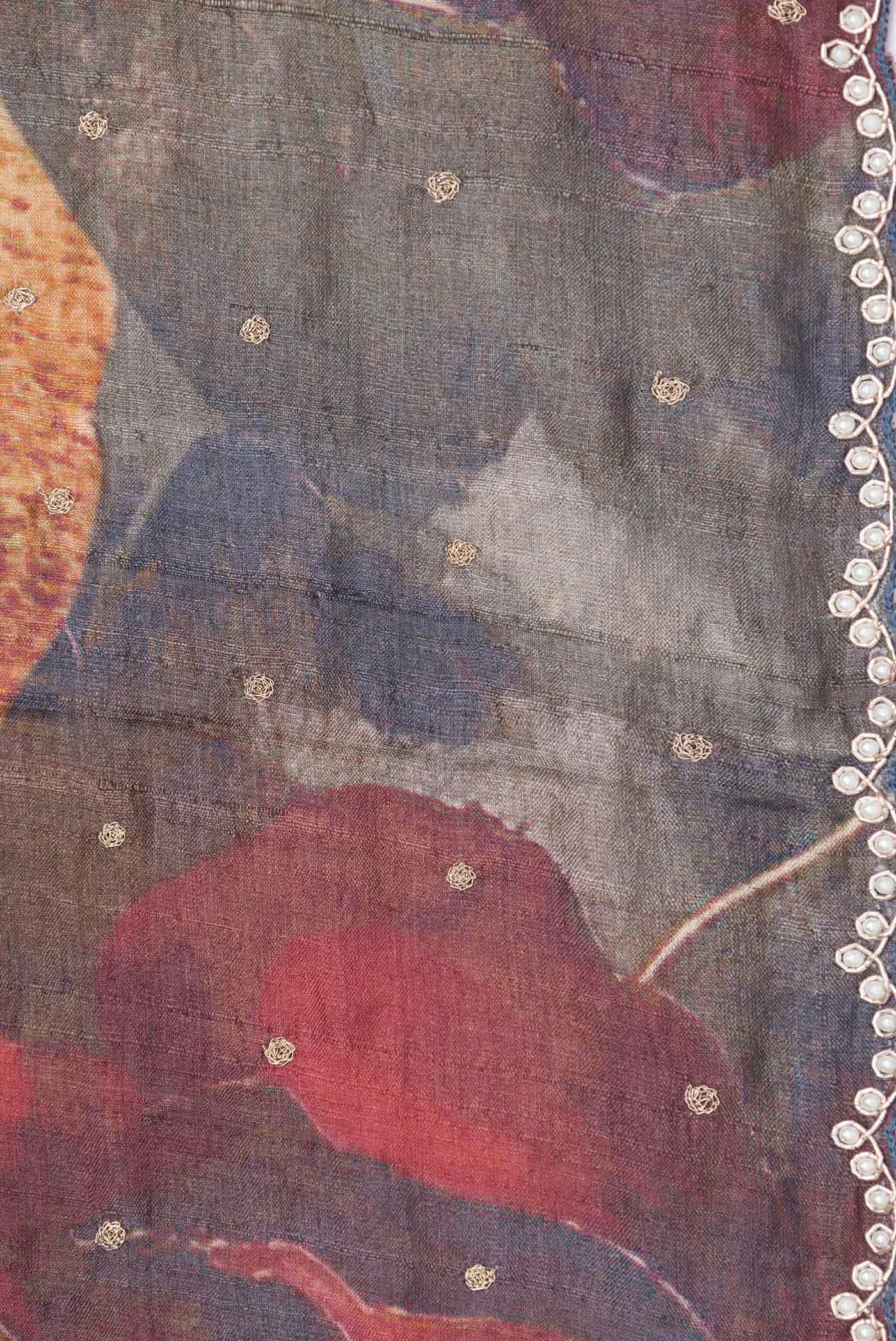Blue Grey Tussar Silk Saree - Image 3