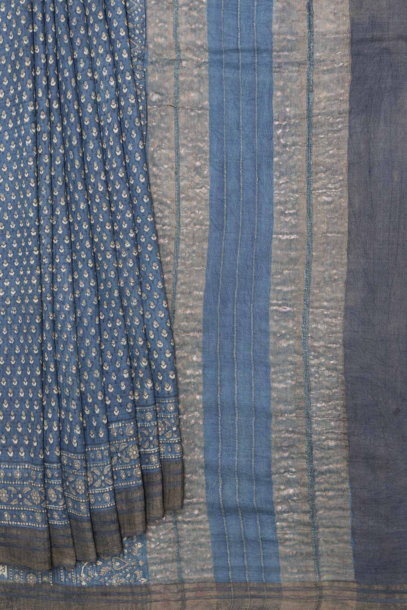 Grey Dual Tone Tussar Silk Saree - Image 4