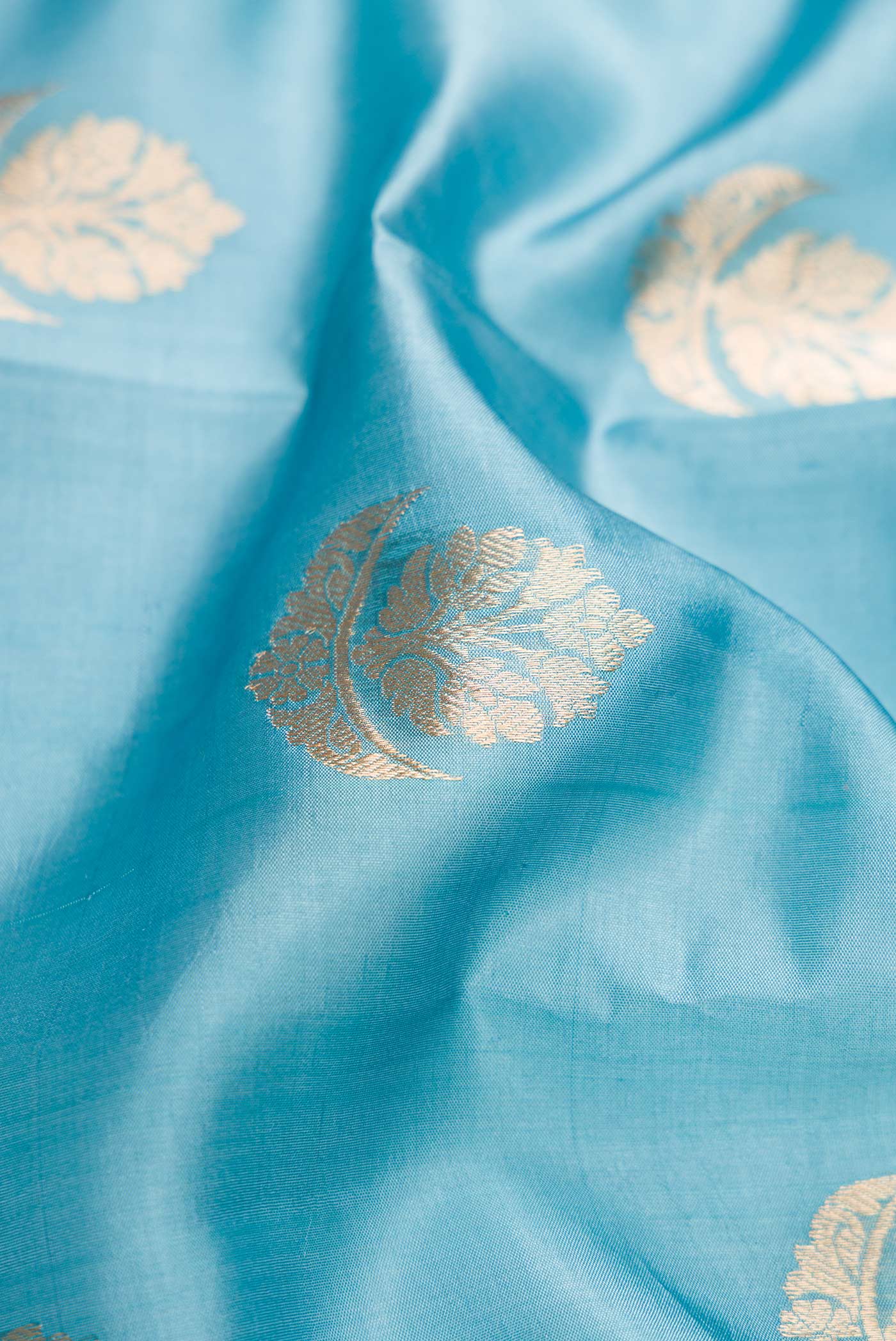 Sky Blue Banarasi Katan Silk Saree - Image 2